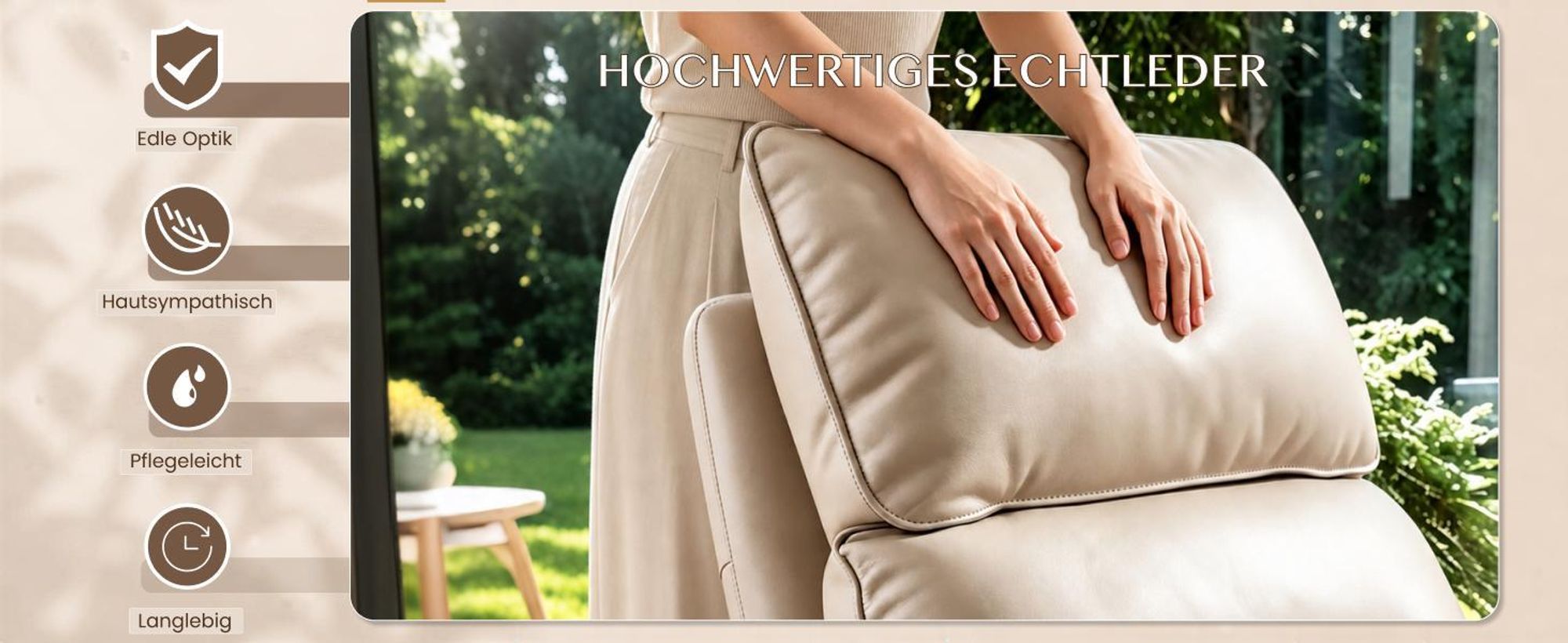 FLEXISPOT Lune Pro Elektrischer Relaxsessel, Doppelmotor, Echtleder, 180° Liegefunktion, 3-fach Kopfstütze, USB-Anschluss & 360° Schwenktisch, Beige
