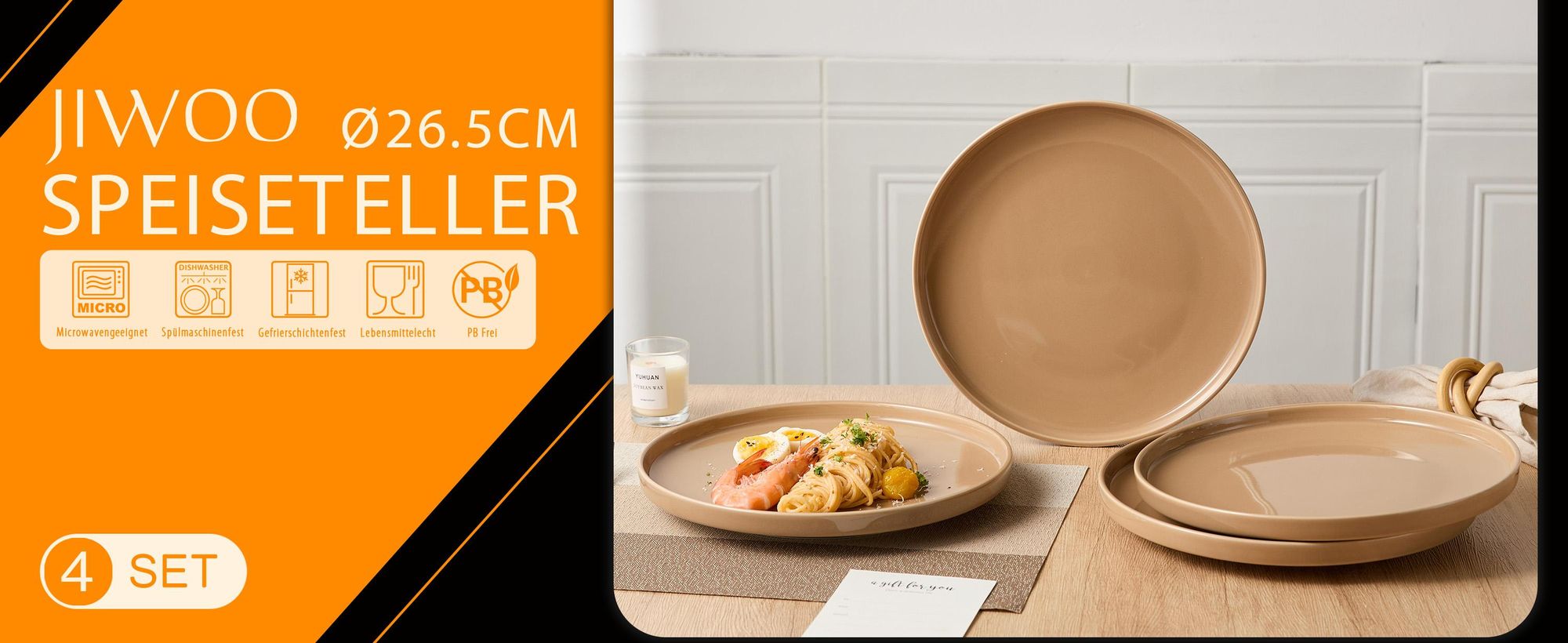 Teller Set 4-teiliges Keramik Ø26,5 cm Essteller, Frühstücks- Dessert- & Porzellanteller für 4 Personen mikrowellen- & spülmaschinenfest