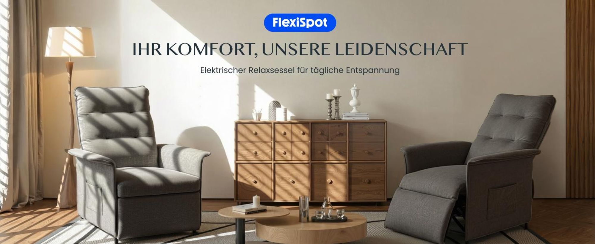 FLEXISPOT Elektrischer Relaxsessel mit Liegefunktion 105°–155°, ergonomischer Liegesessel mit Fußstütze, Fernsehsessel bis 200kg belastbar, Dunkelgrau