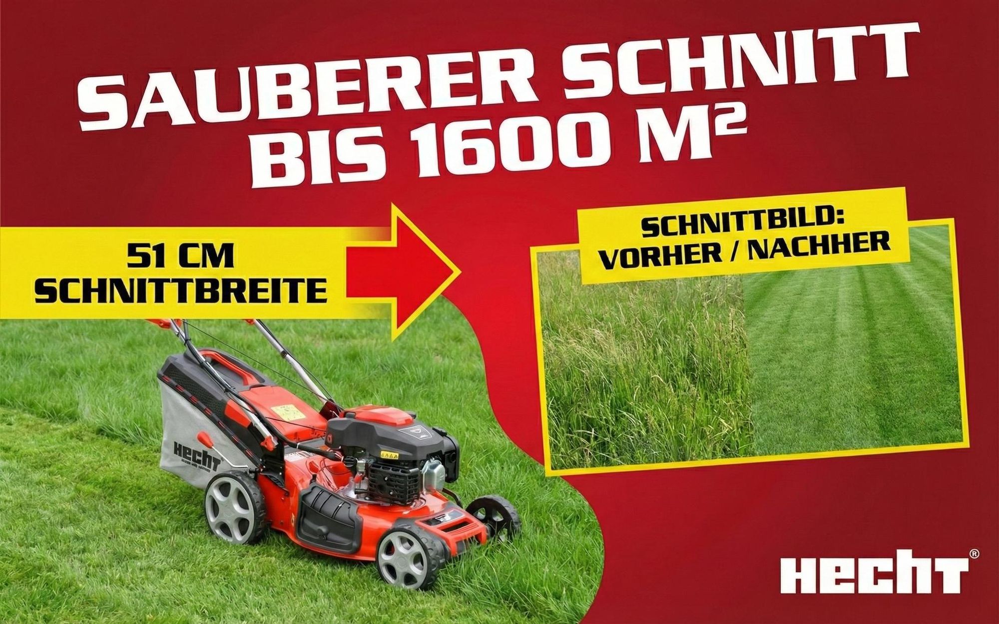 HECHT 551 SXE Rasenmäher Benzin mit Antrieb | 51 cm Schnittbreite | Elektrostart | 5in1 | 5,5 PS | Mulchkit