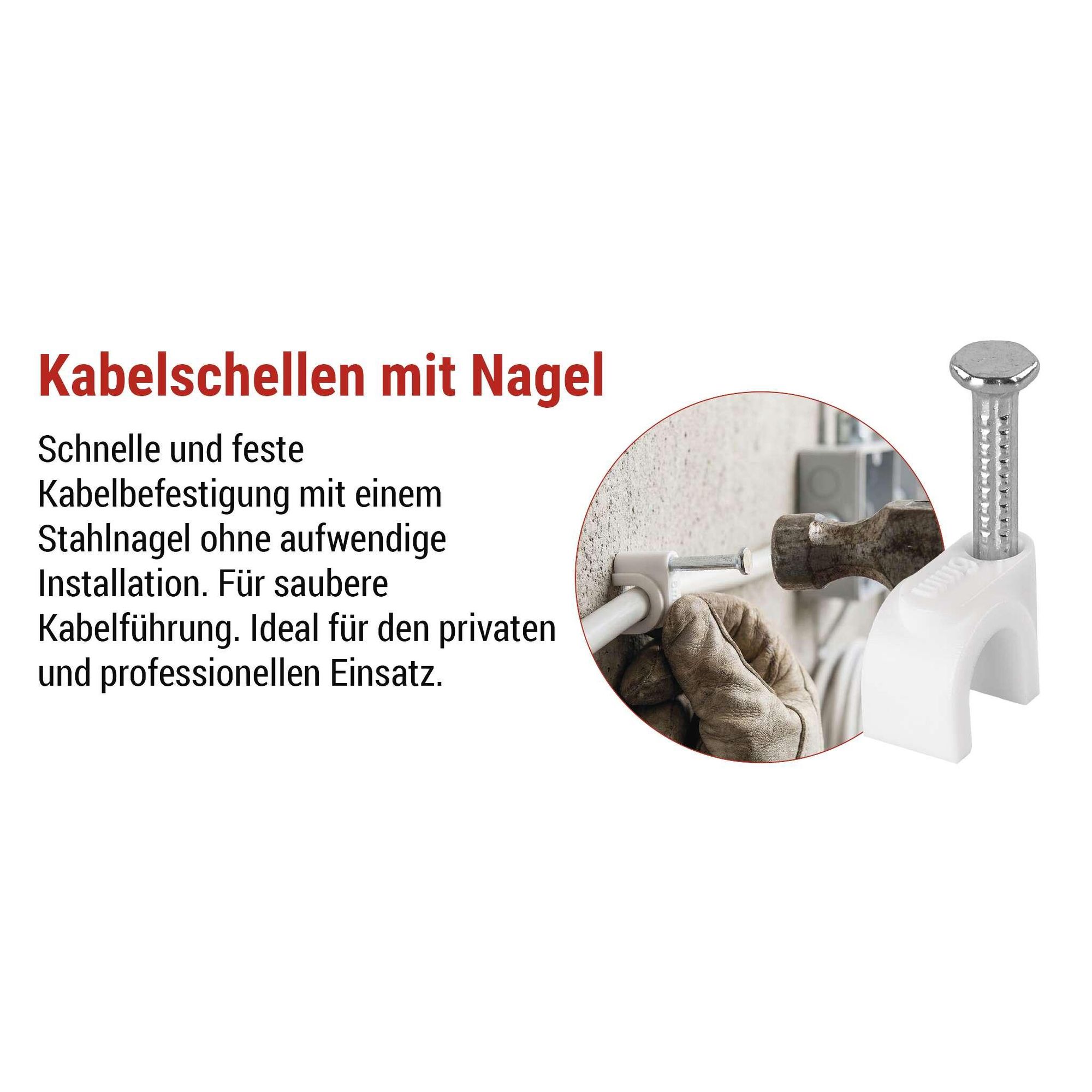 EMOS 50 Stück Kabelschellen mit Nagel, für Ø 6 mm, bruchfester PE-Kabelhalter mit Stahlnagel für Innen, rostfrei, -40–80°C, weiß, A2822