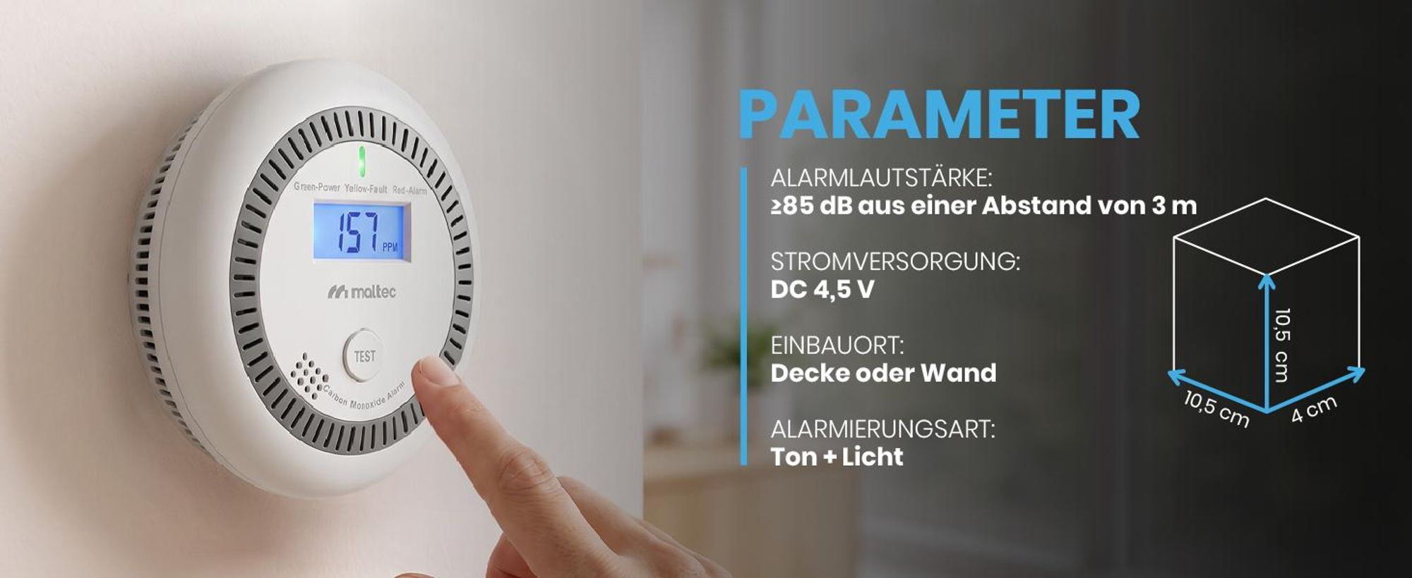 Kohlenmonoxidmelder CO Warner Rauchmelder LCD 85 dB Alarm PPM-Anzeige