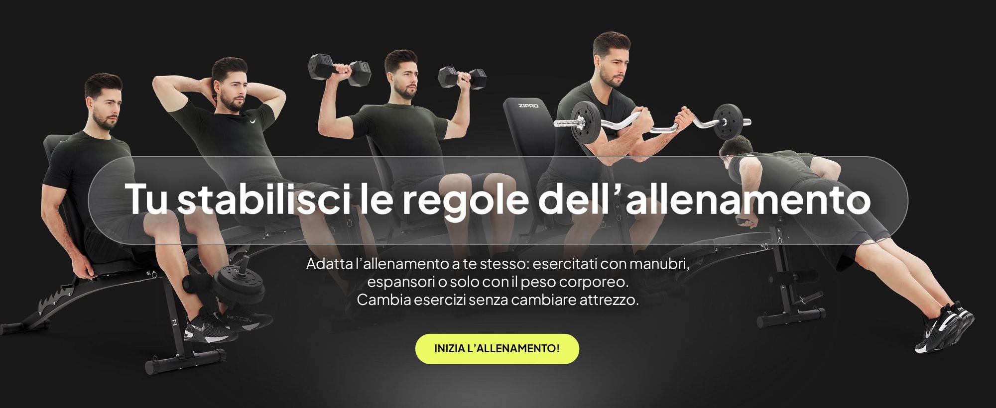 Panca multifunzione Zipro Volume con panca leg press e bicep curl per l'allenamento di tutto il corpo, panca regolabile, nera, portata 230 kg