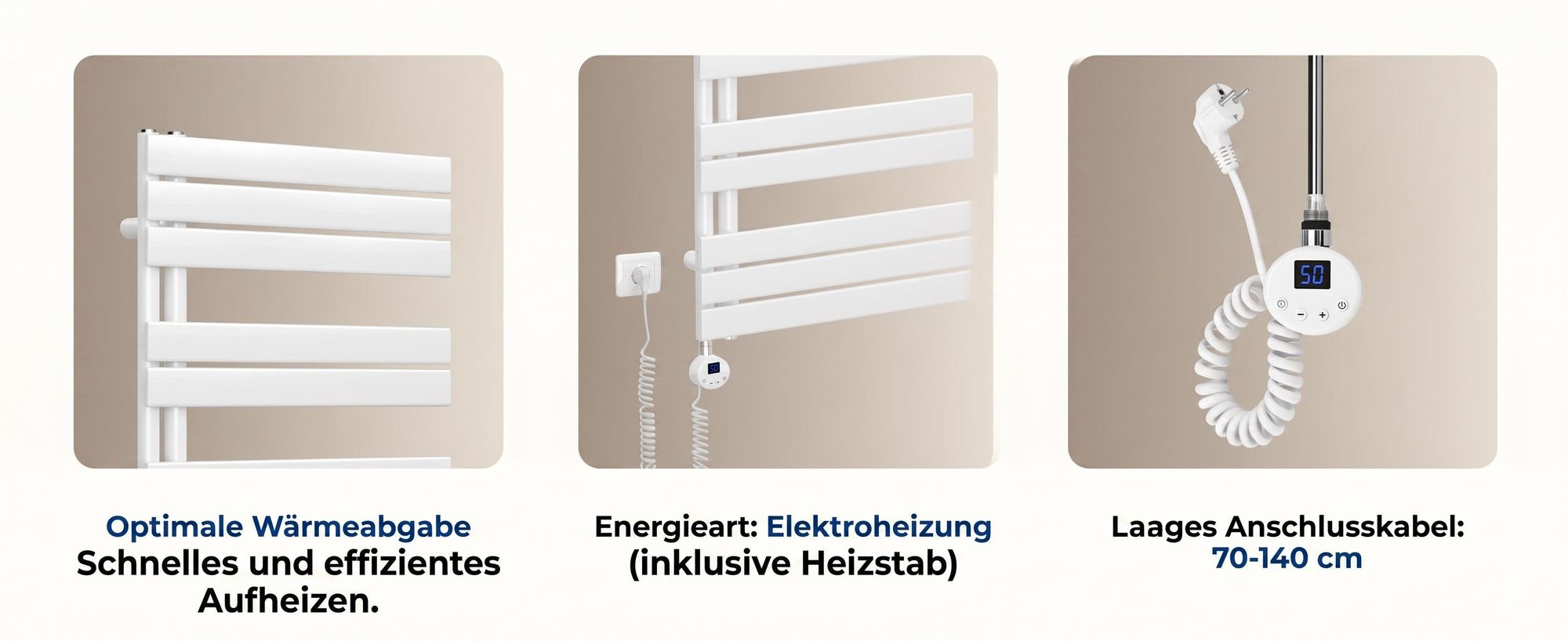 Heilmetz Badheizkörper 140x40cm 600W Handtuchtrockner Elektrischer Handtuchheizkörper Weiß Handtuchwärmer mit Thermostat