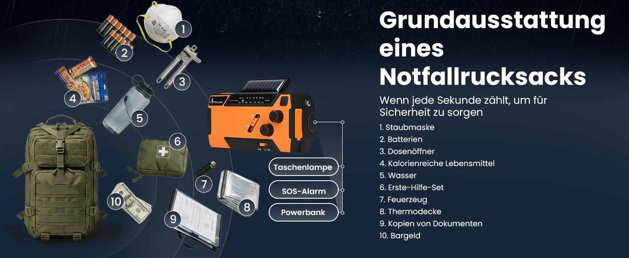 Extralink Notfallradio Solar & Kurbel, 4000mAh, Powerbank, LED