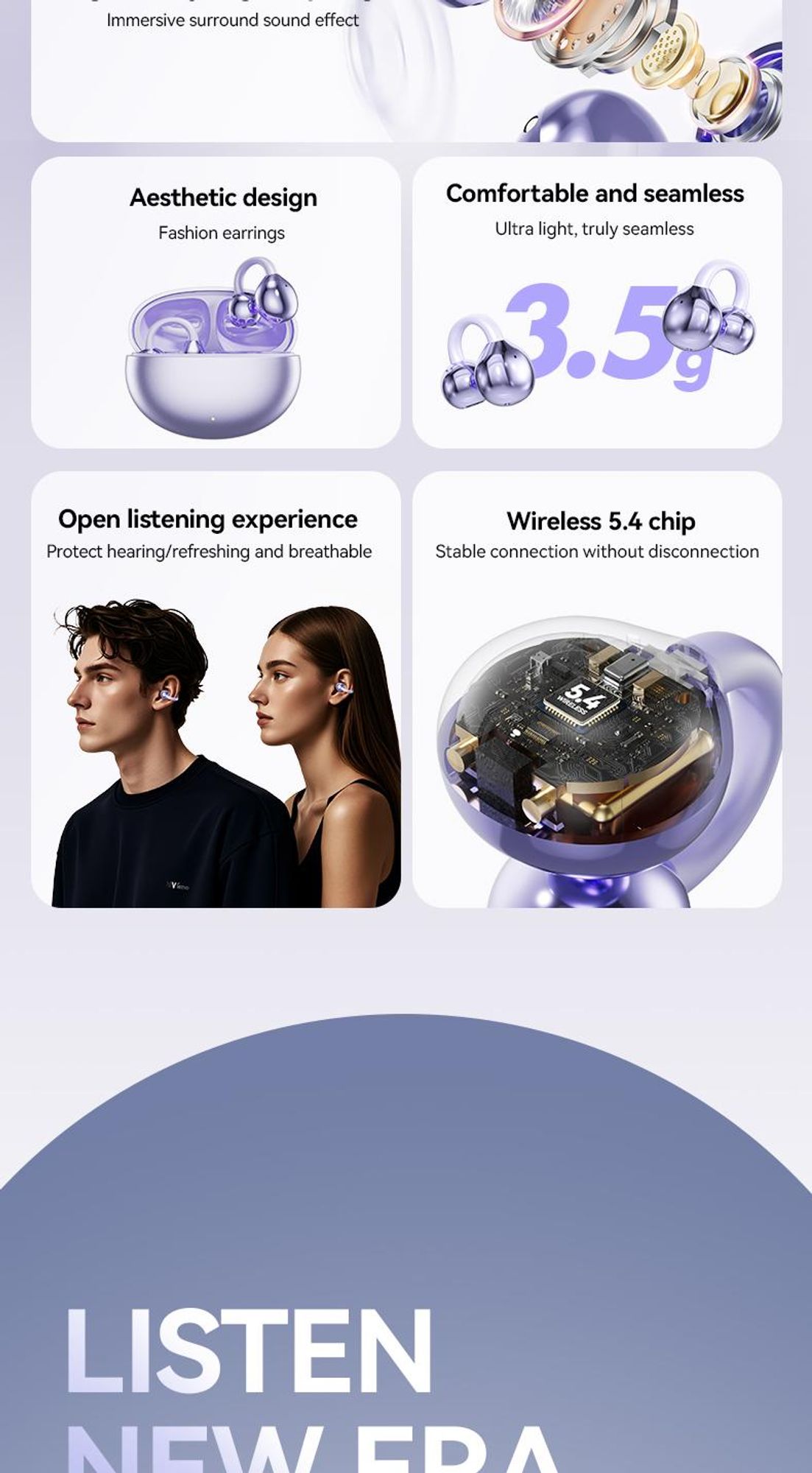 Drahtlose Ohrhörer, Ohrbügel-Headset, ENC-Bluetooth-Kopfhörer, Ohrhörer mit Geräuschunterdrückung und Mikrofon