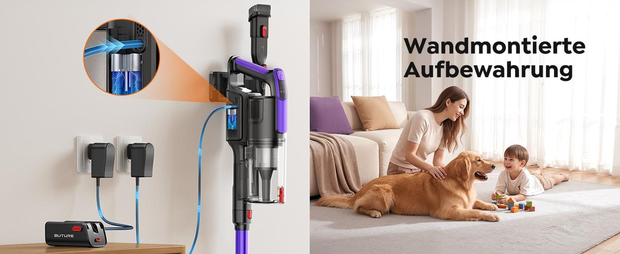 Buture VC100 Akku Staubsauger, 500W/45.000pa Staubsauger Kabellos mit Touchscreen, Bis zu 55 Min Laufzeit, Kabelloser Anti-Tangle-Staubsauger