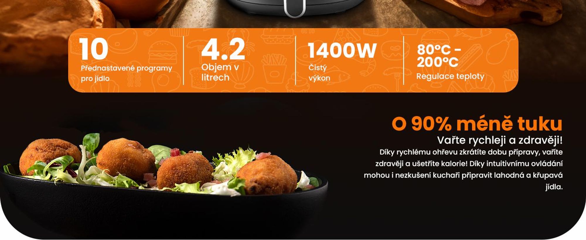 Extralink Air Fryer 4,2 l, horkovzdušná fritéza, 1300 W, dotykový displej, černá