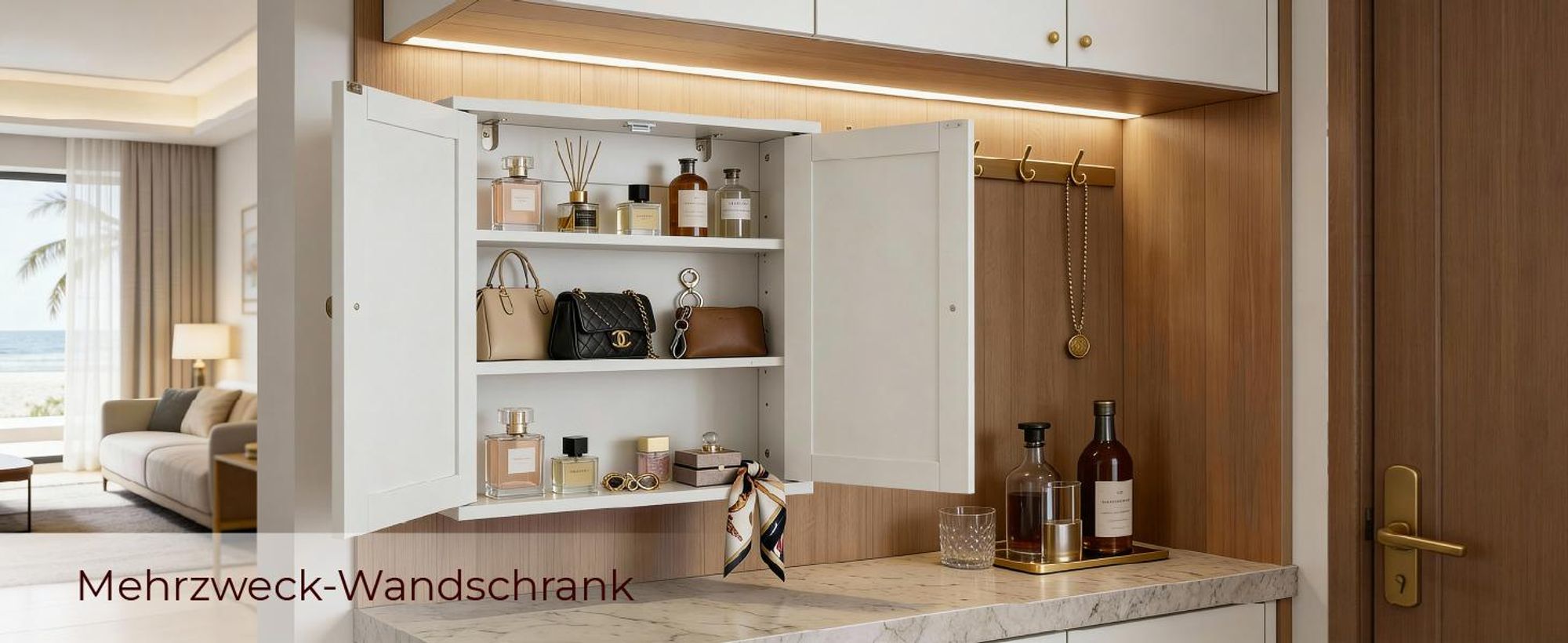 FCH Hängeschrank, Wandschrank mit 2 Tür, verstellbare Ablage, für Küchenschrank und über Waschbecken, 60 x 18 x 60 cm, Weiß