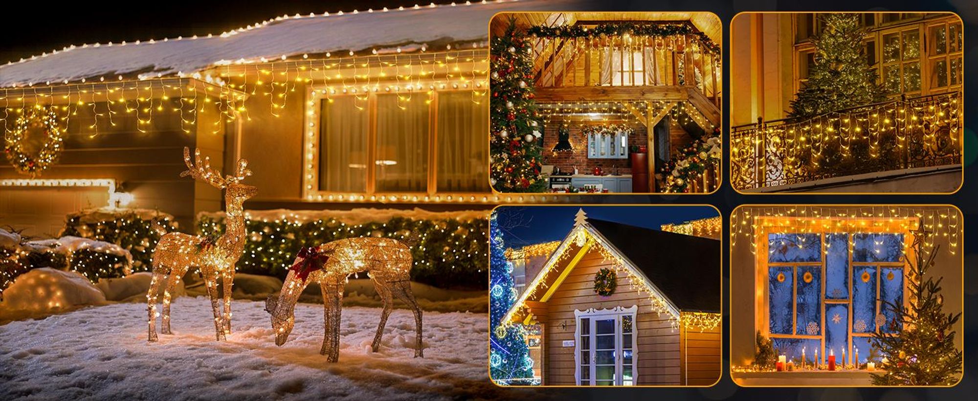 10m 400 LED Eiszapfen Lichterkette 8 Modi Lichtervorhang Wasserdichte Weihnachtsbeleuchtung Innen Deko, Warmweiß