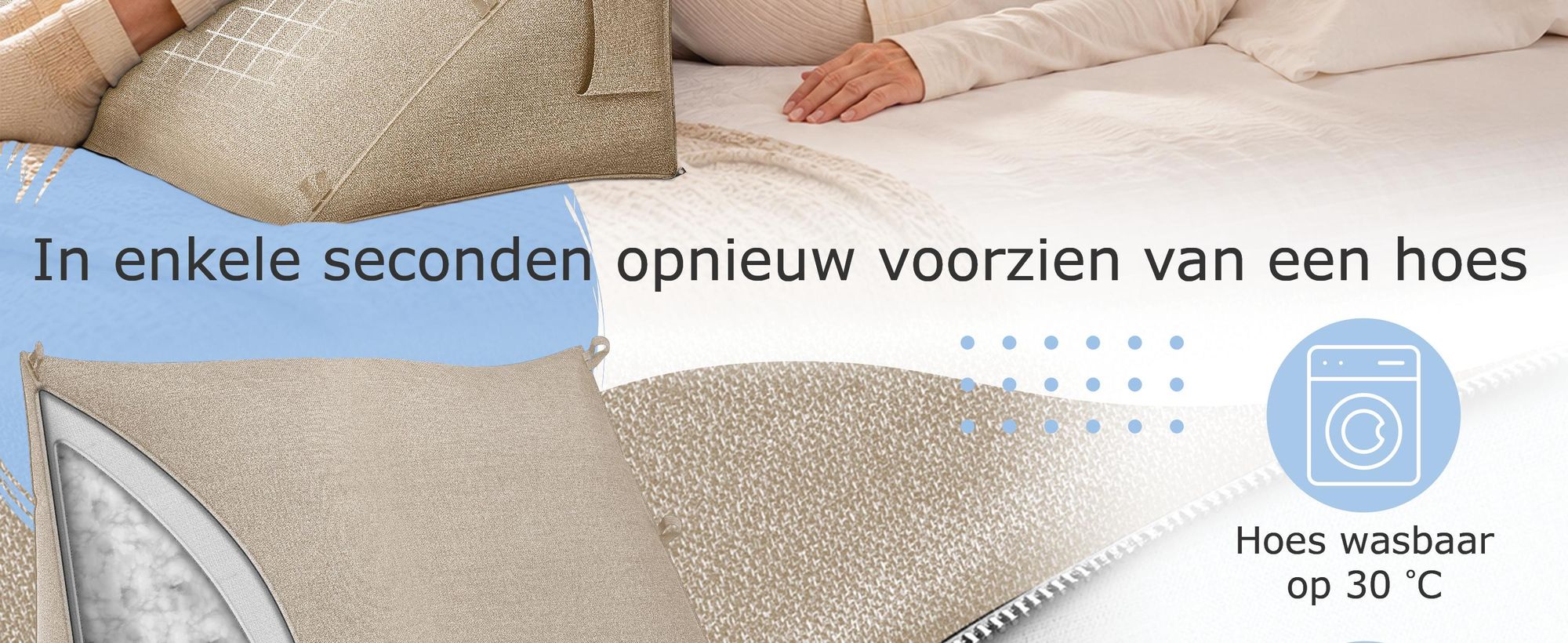 ELONEO rugkussen met afneembaar neksteun en zijvak, rugsteunkussen met wasbare hoes