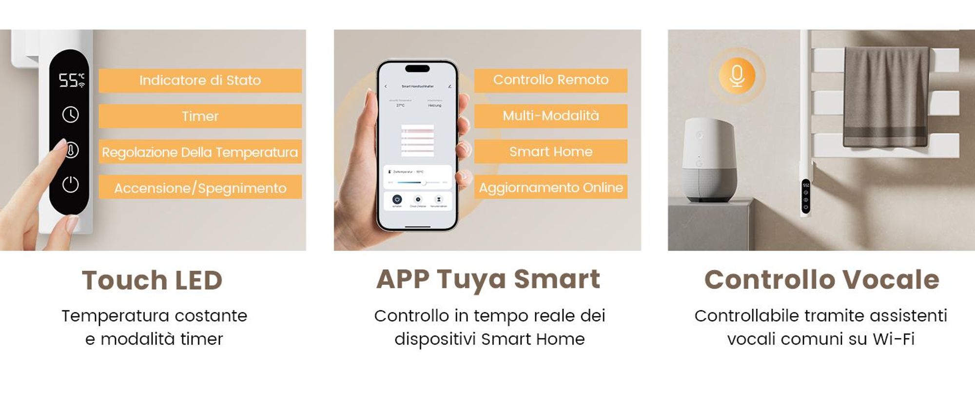 EMKE Scaldasalviette Elettrico con Portasciugamani Girevole e Mensola, Termoarredo Bagno WiFi con App e Controllo Vocale, Timer, 76x45x14 cm, Bianco