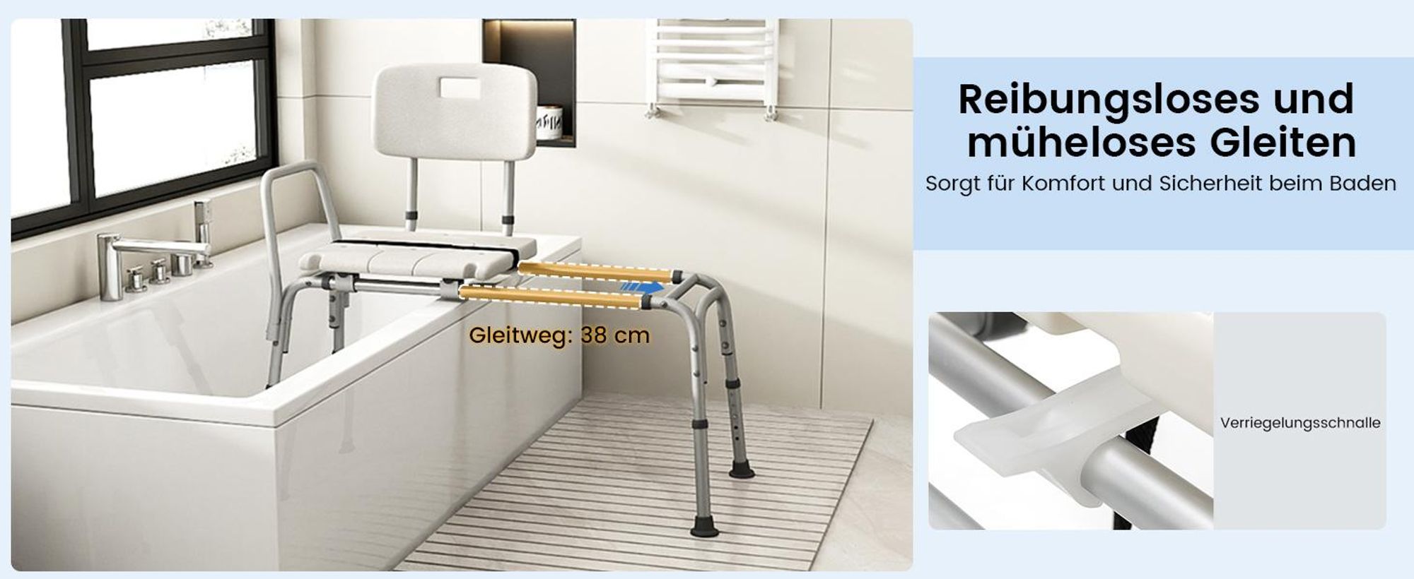 COSTWAY Rutschfeste Badewannen-Transferbank mit Höhenverstellung Extra-Breite Sitzfläche Rückenlehne Armlehne und Sicherheitsgurt 104x46,5x86-96 cm