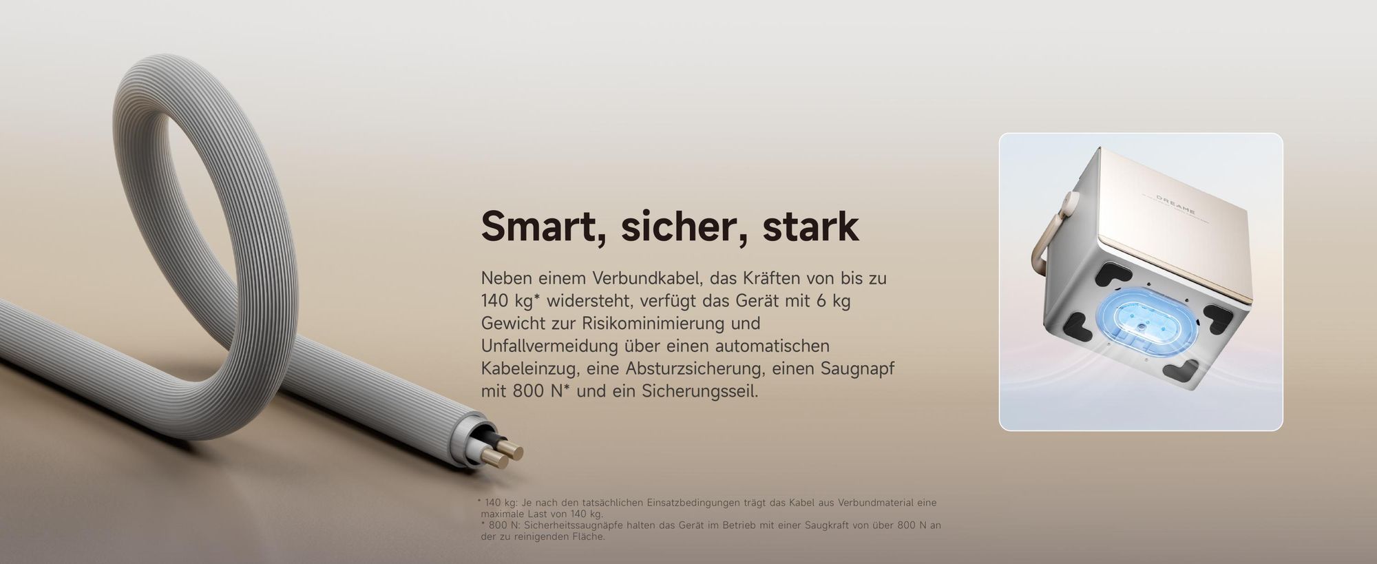 Dreame C1 Station S Kit Fensterputzroboter,Stabil und sicher,Nass-und Trockenreinigung,Dual-Spray,Intelligente Navigation,mobile Station,App,Creme