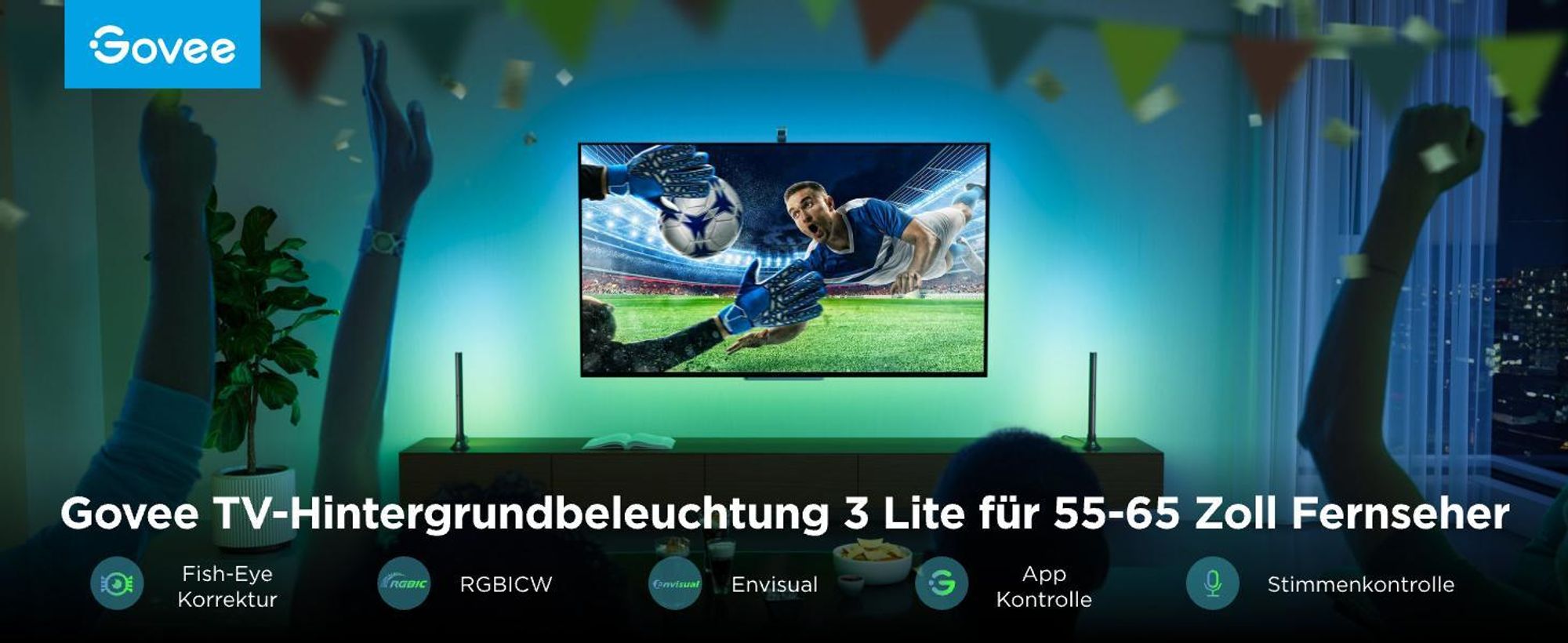 Govee TV Hintergrundbeleuchtung 3 Lite LED Strip mit Kamera, Sync für 55-65 Zoll TVs, Sprach- & APP-Steuerung