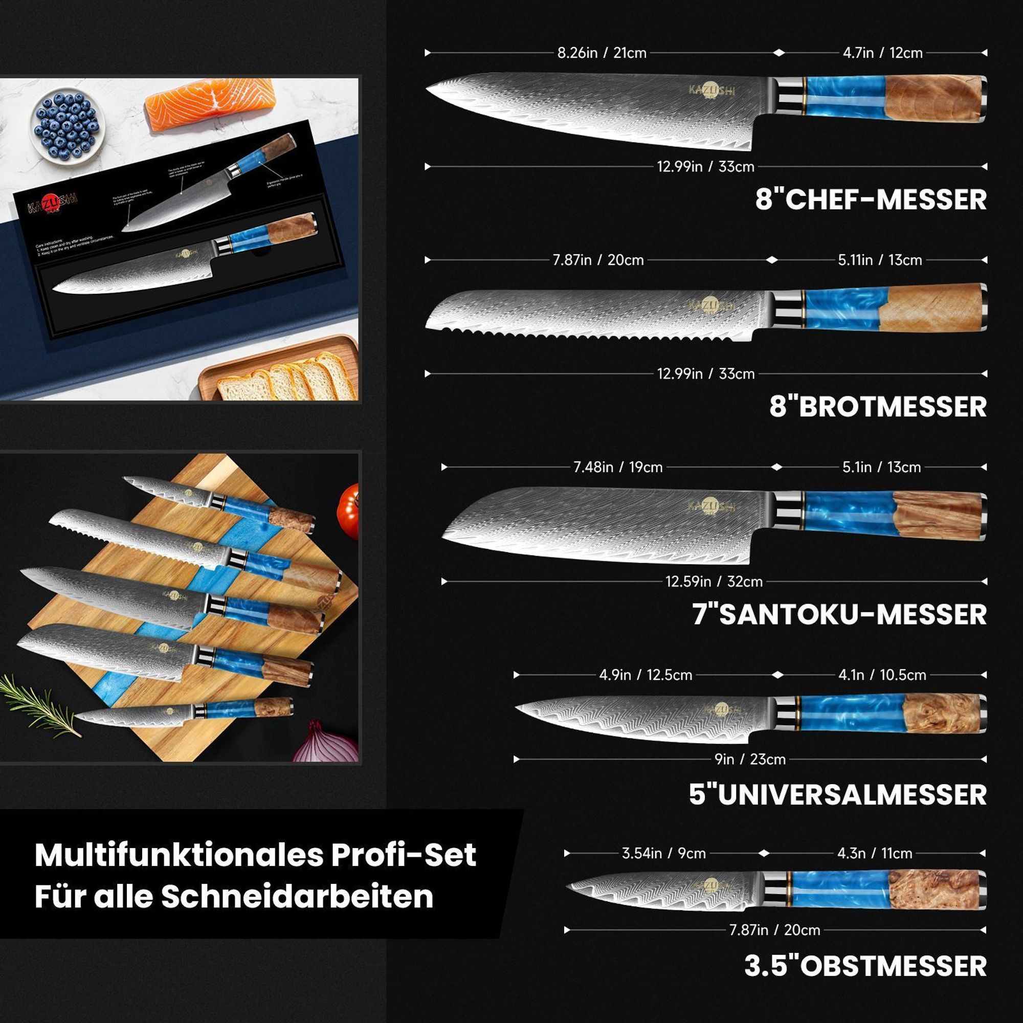KAZUSHI 8 zoll Kochmesser, Professionelles Allzweckmesser, Superscharfes, einzigartiges Design Kochmesser