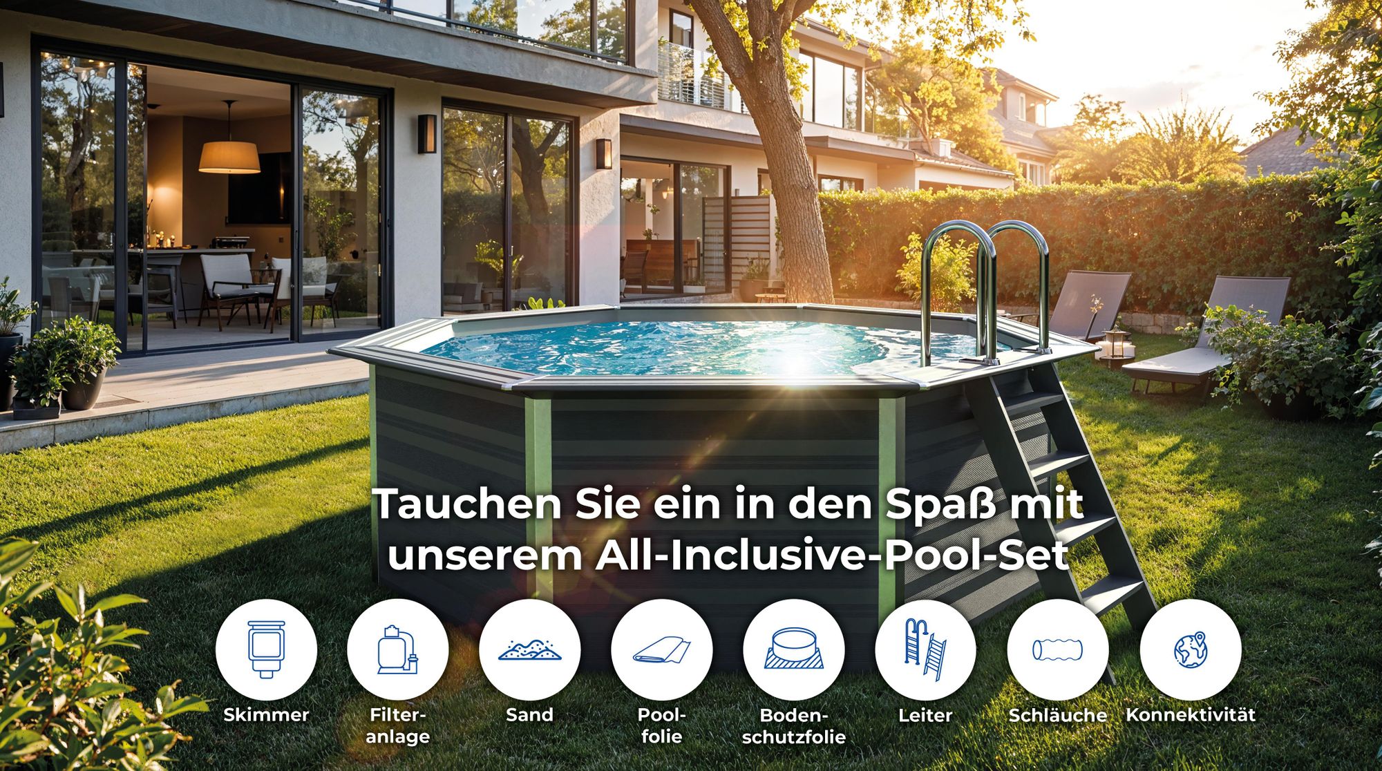 GRE Runder Composite-Pool KPCO41 – Ø 410 x 124 cm, Komplettset