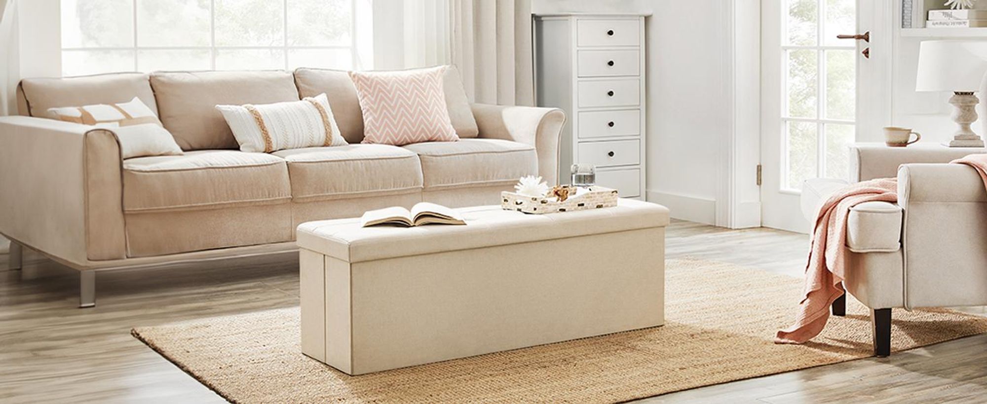 SONGMICS 110 cm Sitzbank mit Stauraum, klappbare Sitztruhe, Fußbank, beige