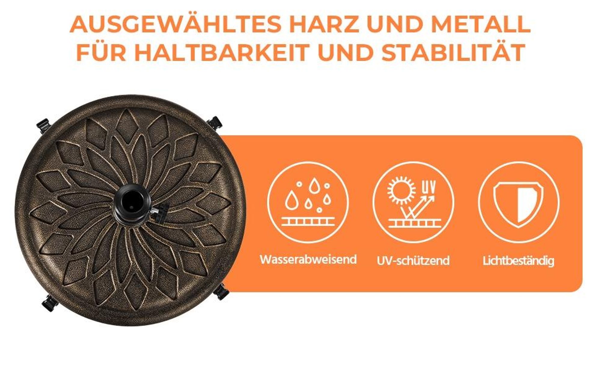 Yaheetech Sonnenschirmständer mit Rollen 20,6 kg, für Schirmstangen von ø34/38/48 mm, für Garten/Balkon/Strand, Bronze