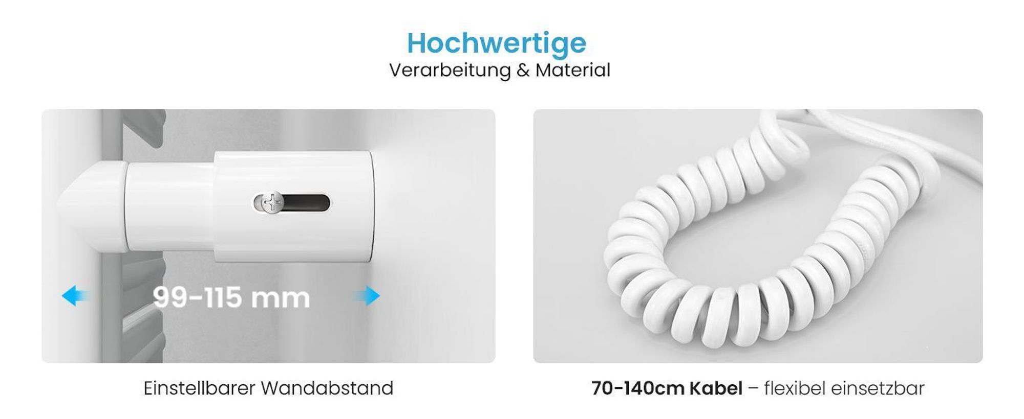 Heilmetz Elektrischer Badheizkörper 120x40 cm Weiß, 600W, Handtuchwärmer WLAN Thermostat & Timer, Flachpaneel