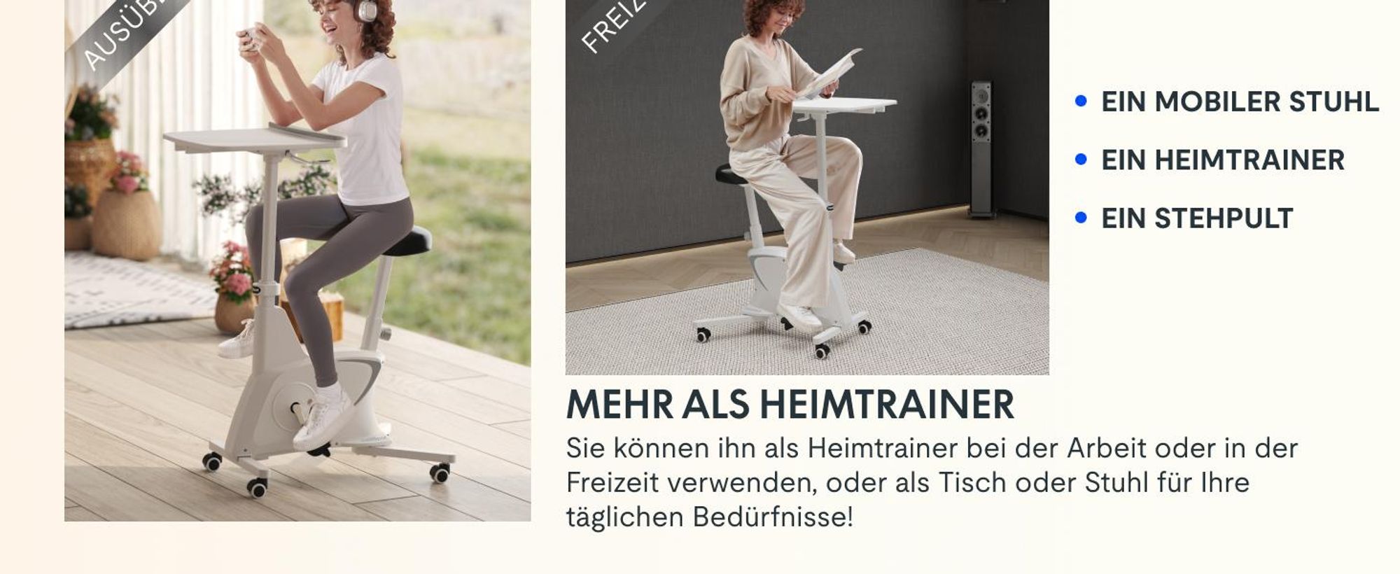 FlexiSpot V9 Fitnessfahrrad für Frauen, Leiser Heimtrainer mit Tischplatte, Kompakt & Stabil, Ideal für Zuhause & Homeoffice