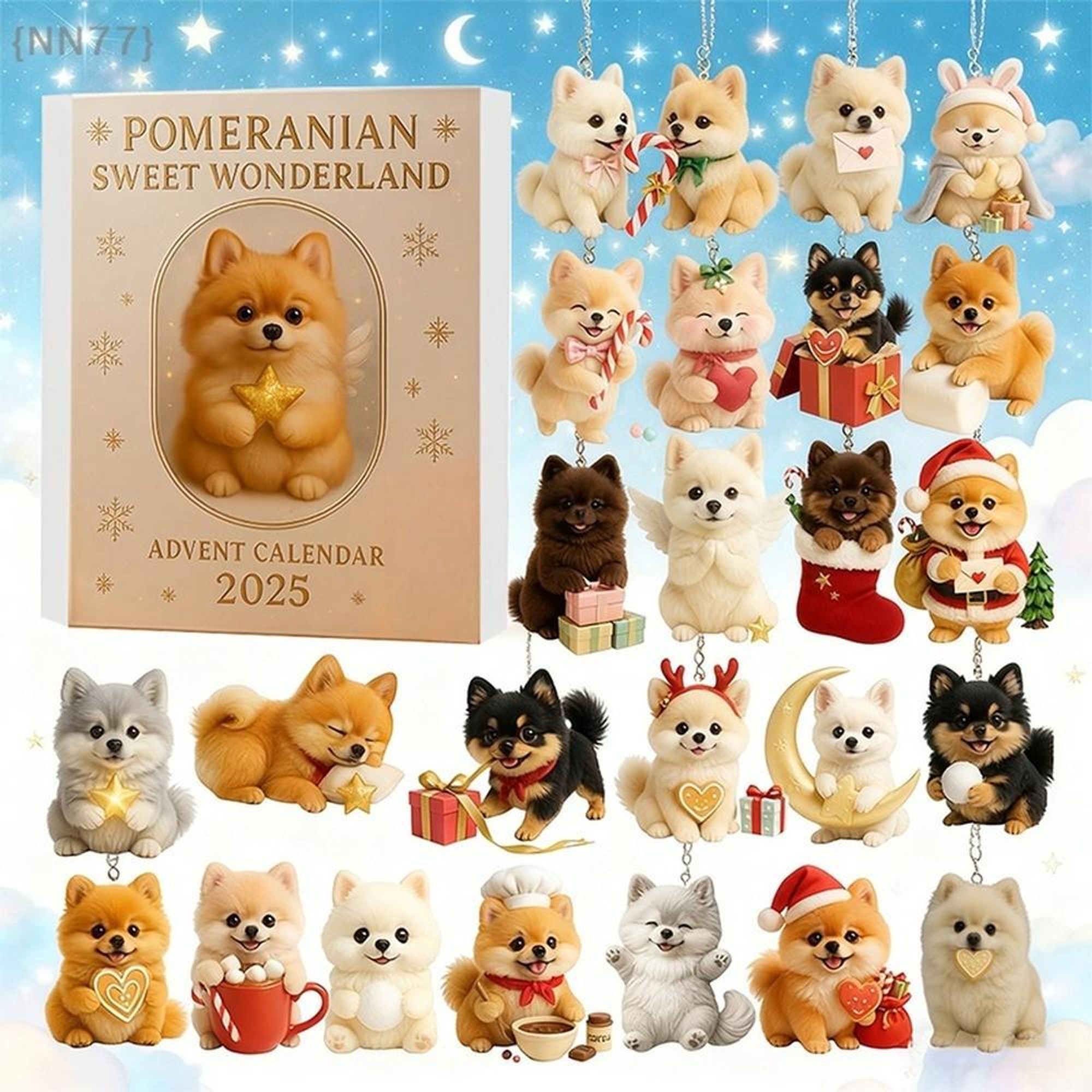 24 Pomeranian Hundefiguren mit winterlichen Motiven im Überblick