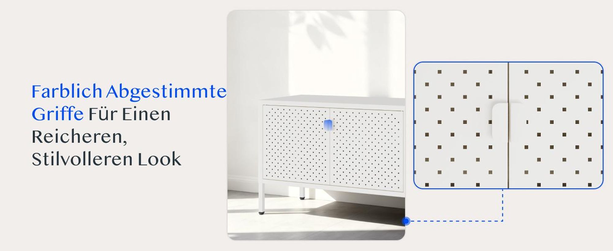 FLEXISPOT TV Schrank Metall – Sideboard mit Lüftungslöchern, 3 Türen & verstellbaren Füßen für Wohnzimmer, Büro, Schlafzimmer, 118x39x55 cm, Weiß