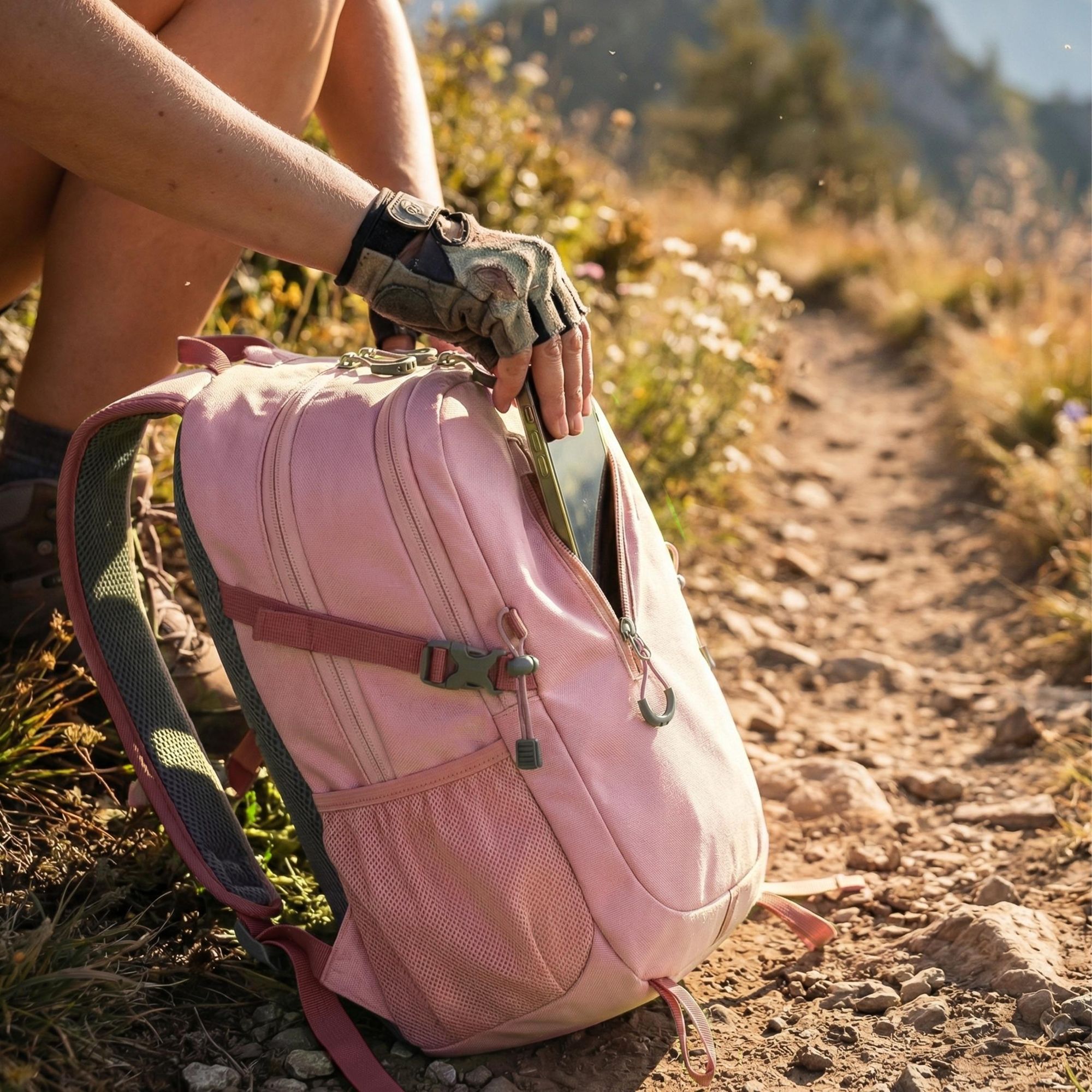 EVI SPORT TRAILPACK 25L Trekkingrucksack Wanderrucksack 25L Damen Herren Wasserdicht Regenhülle Laptopfach Trinksystem Outdoor Rosa Rose Quartz