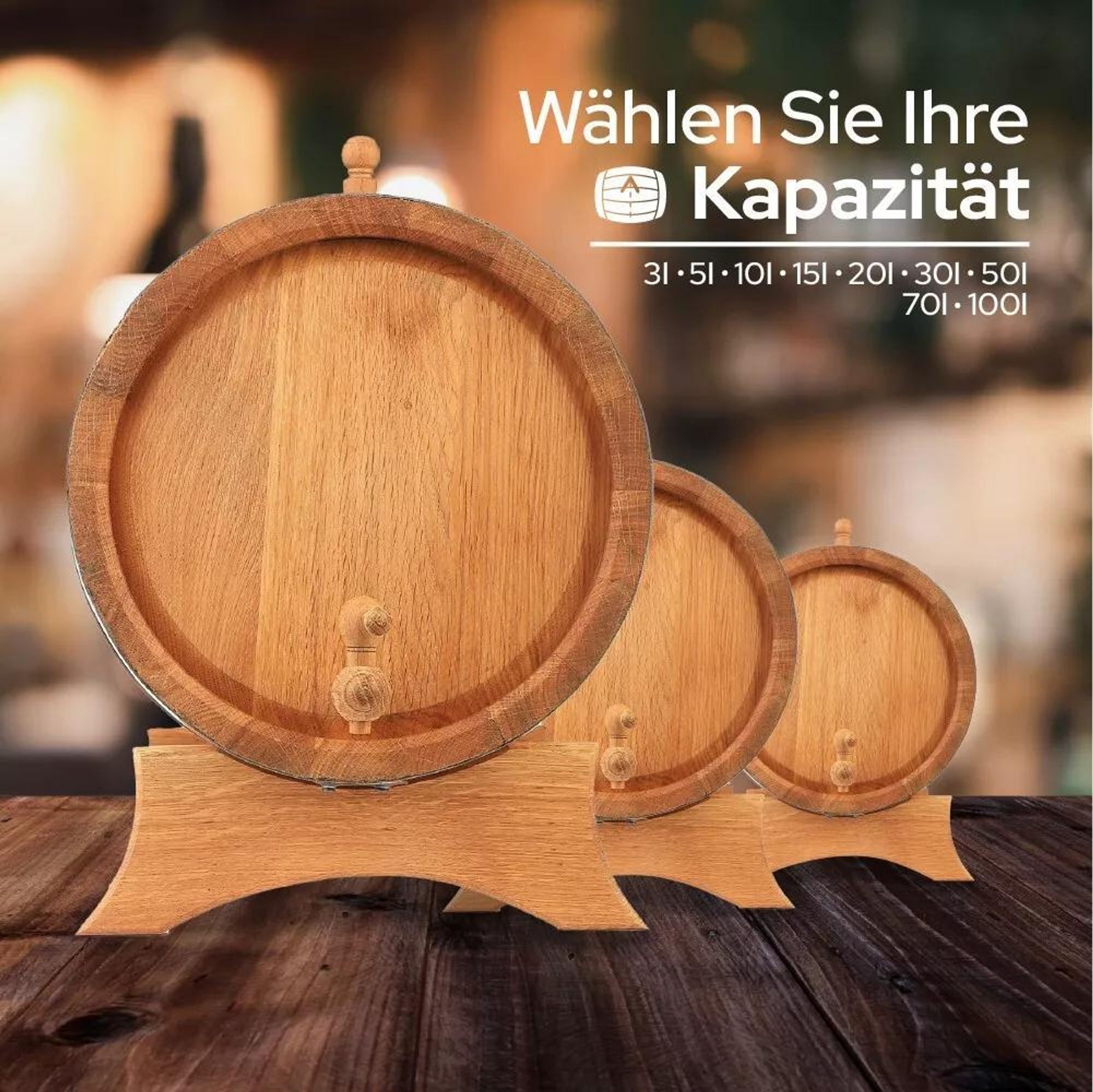 MB Eichenfass 40L aus Naturholz – Whiskyfass, Weinfass, Holz Fass Deko – Eiche Gebrannt, mit Ständer und Zapfhahn – Geschenk für Bar & Zuhause