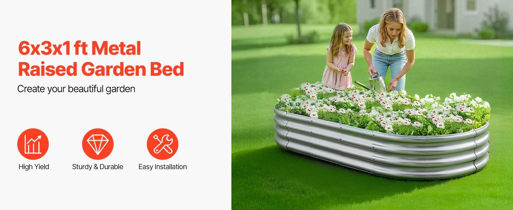 VEVOR Hochbeet, 240 x 120 x 60 cm verzinkte Metallpflanzbox, Outdoor-Pflanzkästen mit offenem Boden, zum Anbauen von Blumen/Gemüse/Kräutern im Garten/Hof/Patio/Balkon, Dunkelgrau, 180x90x30 cm