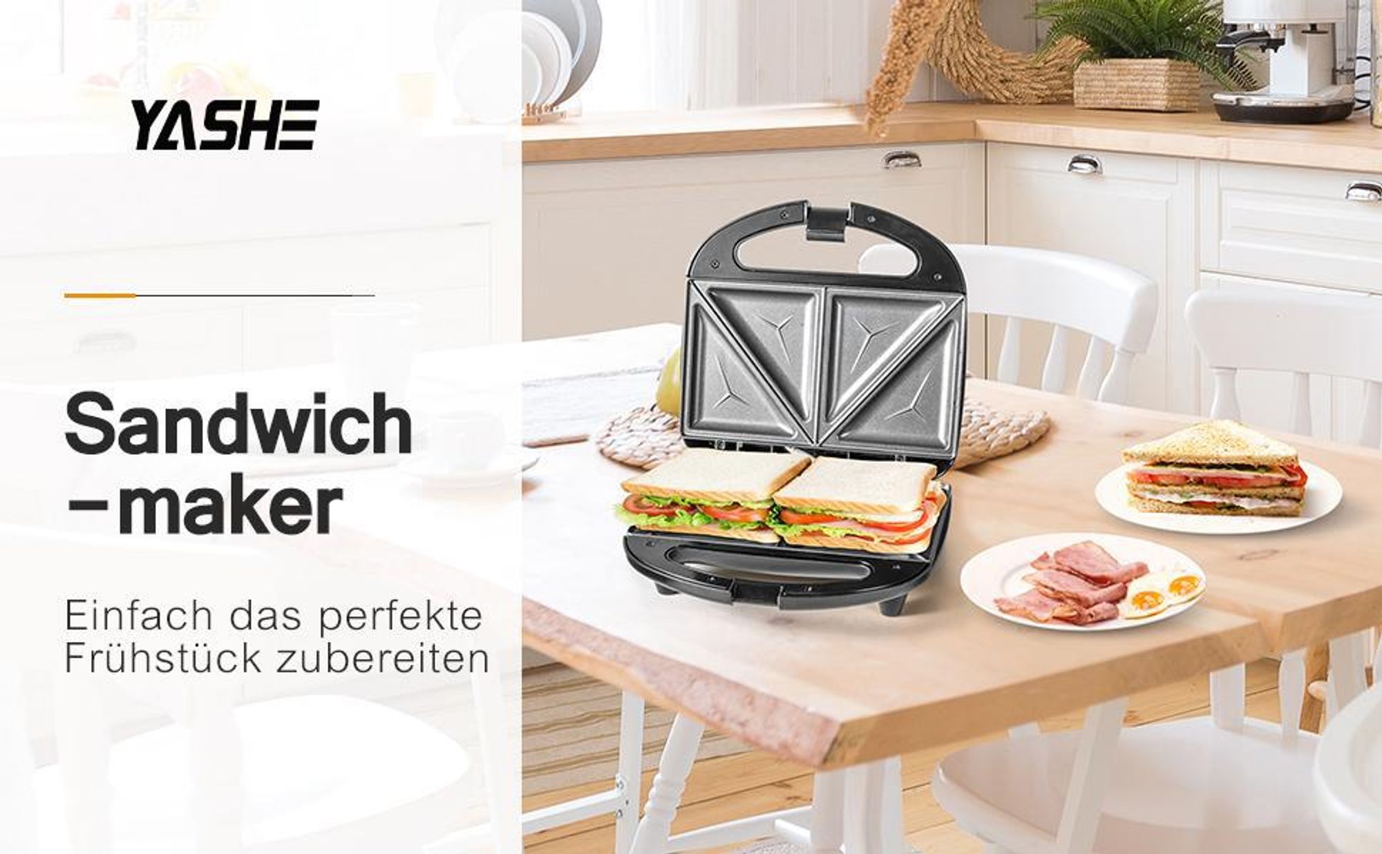 YASHE Appareil à croque-monsieur ABS05, 2 sandwiches, 750 W, noir