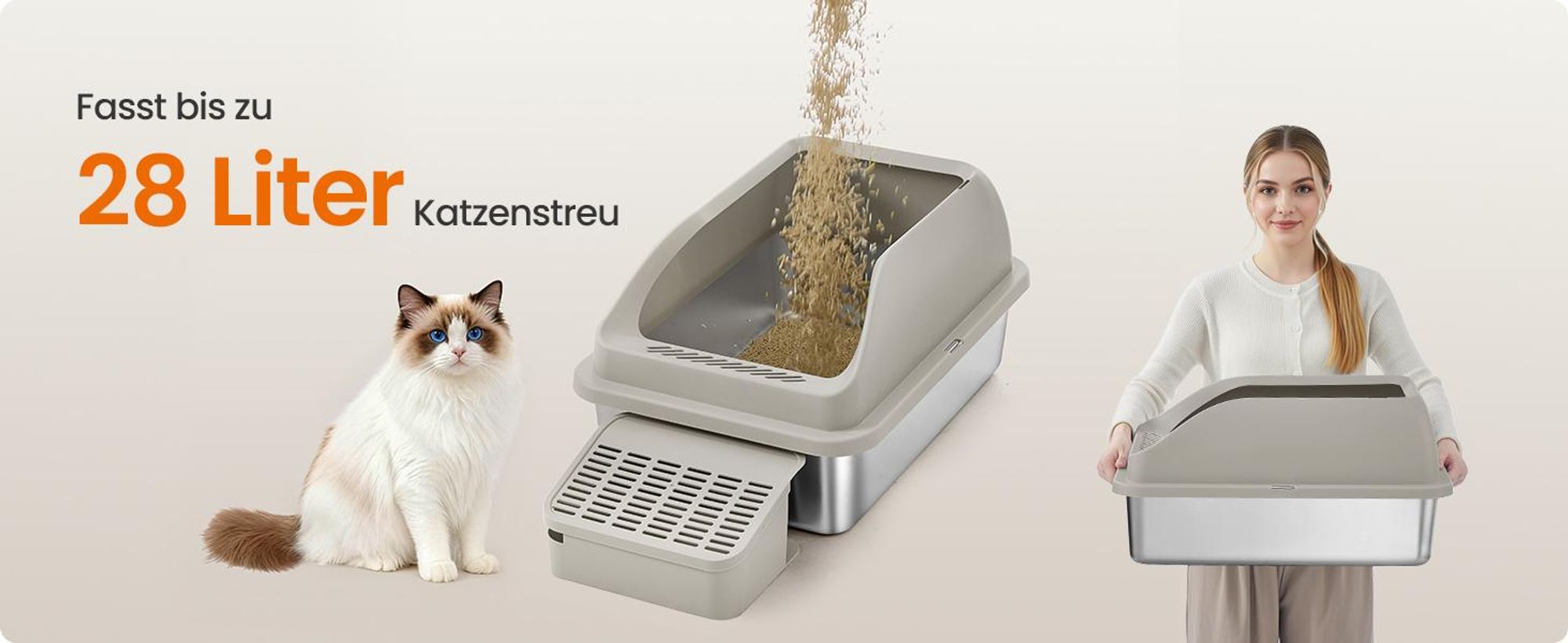 FEANDREA Katzenklo, Katzentoilette, mit hohen Seitenwänden, geräumig, Schaufel, Bürste, kaffeebraun