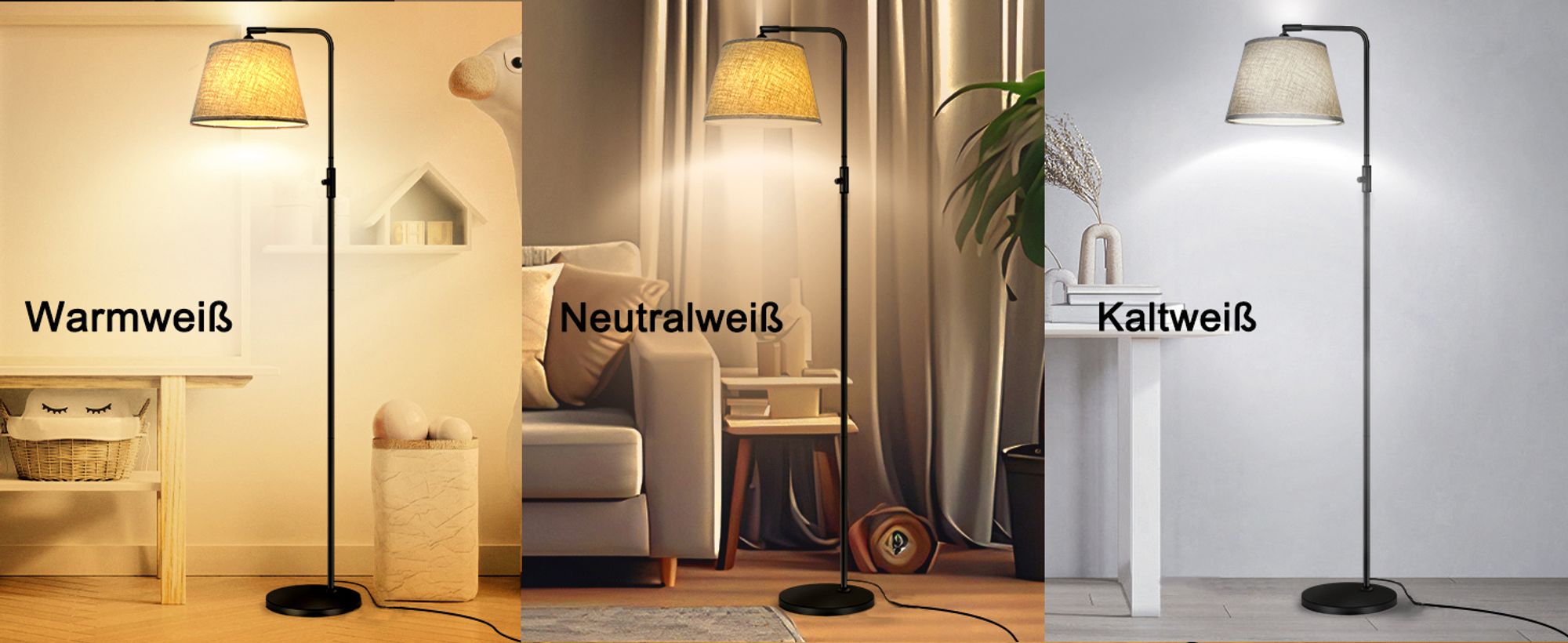 Stehlampe Moderne Stehleuchte Standleuchte mit 12W 3 Farbtemperatur LED Glühbirne für Schlafzimmer Wohnzimmer Büro