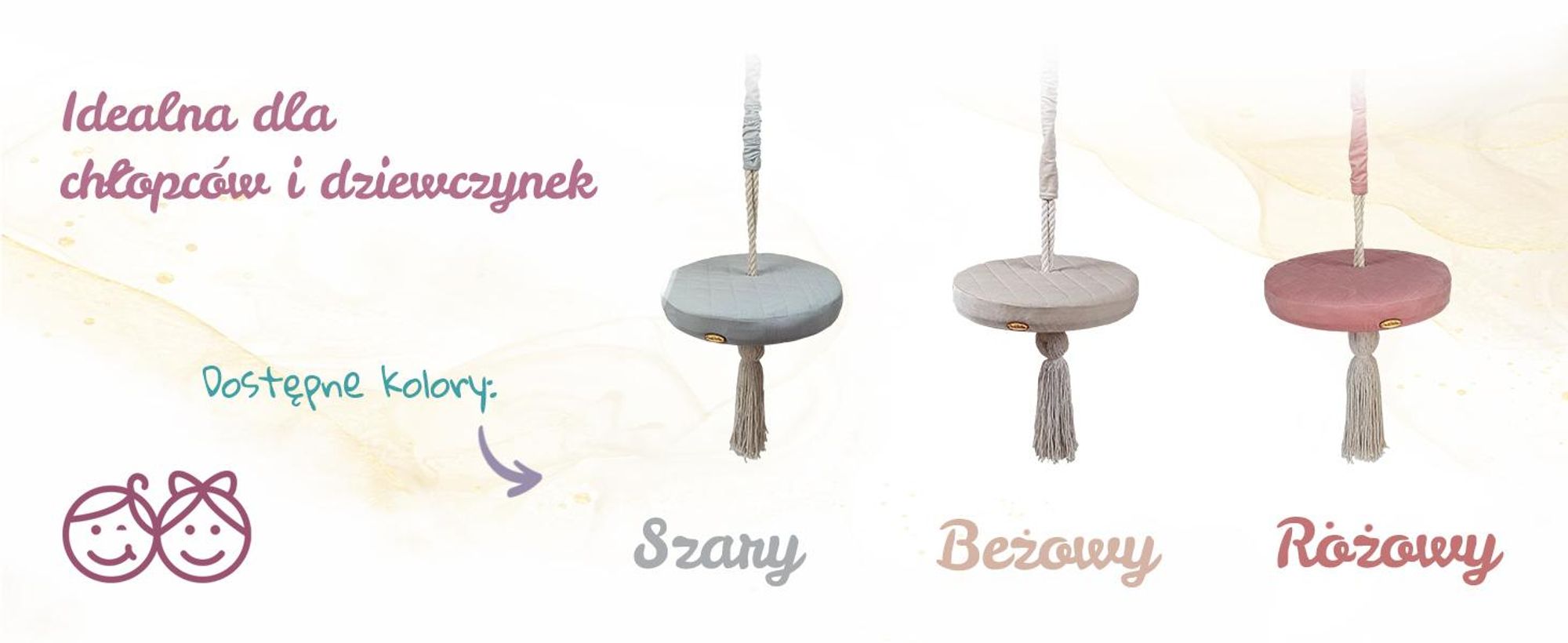 Create for you® - Huśtawka Ring dla Dzieci Domowa, z Liną Bawełnianą, Bujak Okrągły Dziecięcy Indoor, Miękkie Siedzisko, Średnica 36 cm - Beż