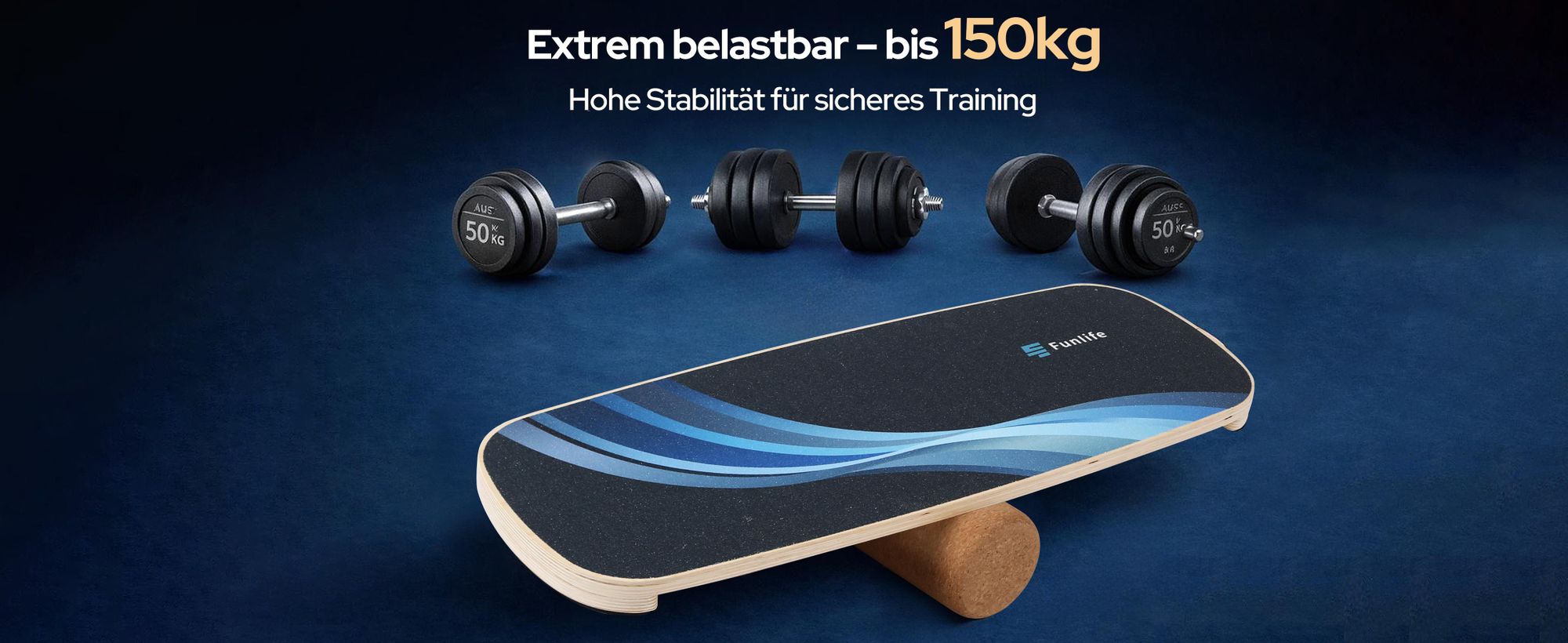 FunLife Balance Board aus Birkenholz mit Rolle WAVE – Stabiler Gleichgewichtstrainer für Core Training, Fitness & Balance, Rutschfest & Langlebig
