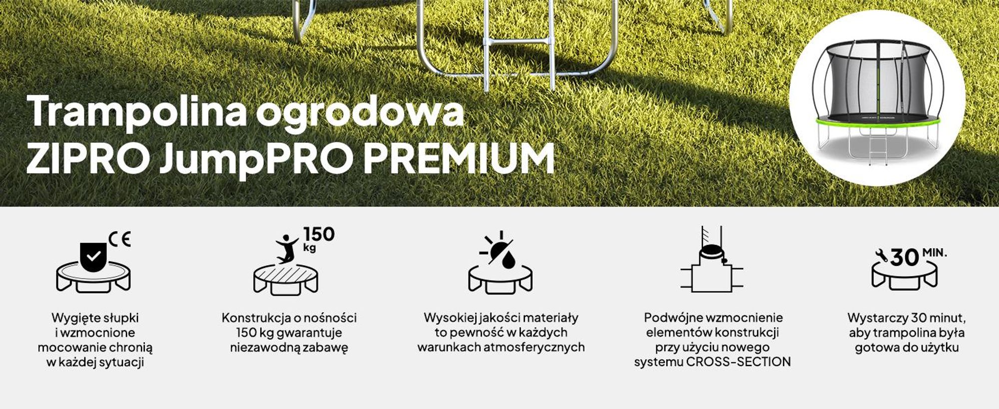 Trampolina ZIPRO Jump Pro Premium | 10FT Ø 312 cm | Trampolina ogrodowa Trampolina dla dzieci Kompletny zestaw z siatką, drabinką i osłoną brzegową, do użytku na zewnątrz, zielona