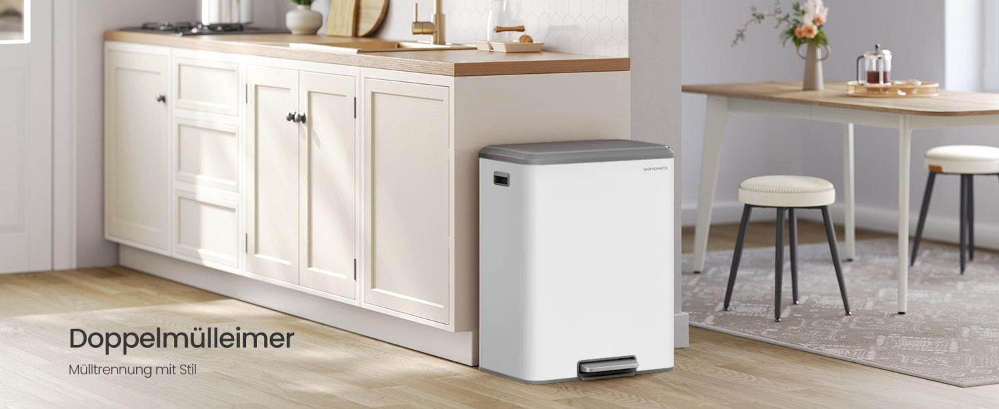 Mülleimer Mülltrennsystem 2 x 30 L, 2 Fächer, Abfalleimer, Inneneimer, Edelstahl