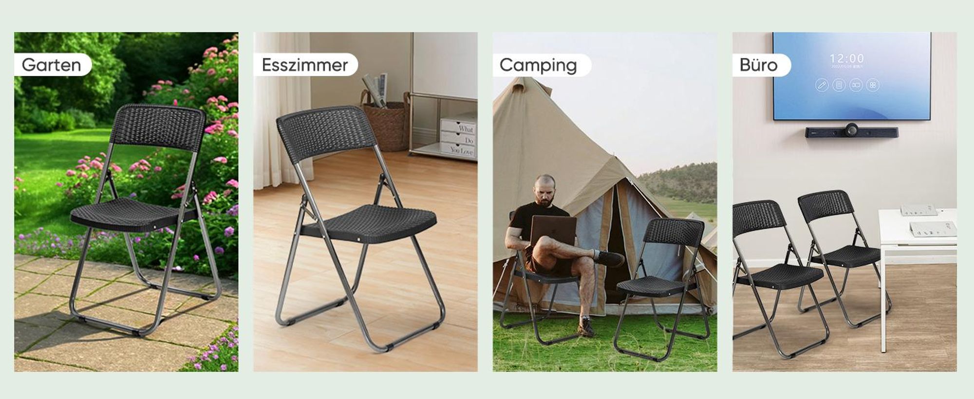 Klappstuhl Set 2 Stück Balkon Gartenstuhl Rattan-Optik Wasserdicht bis 200 KG