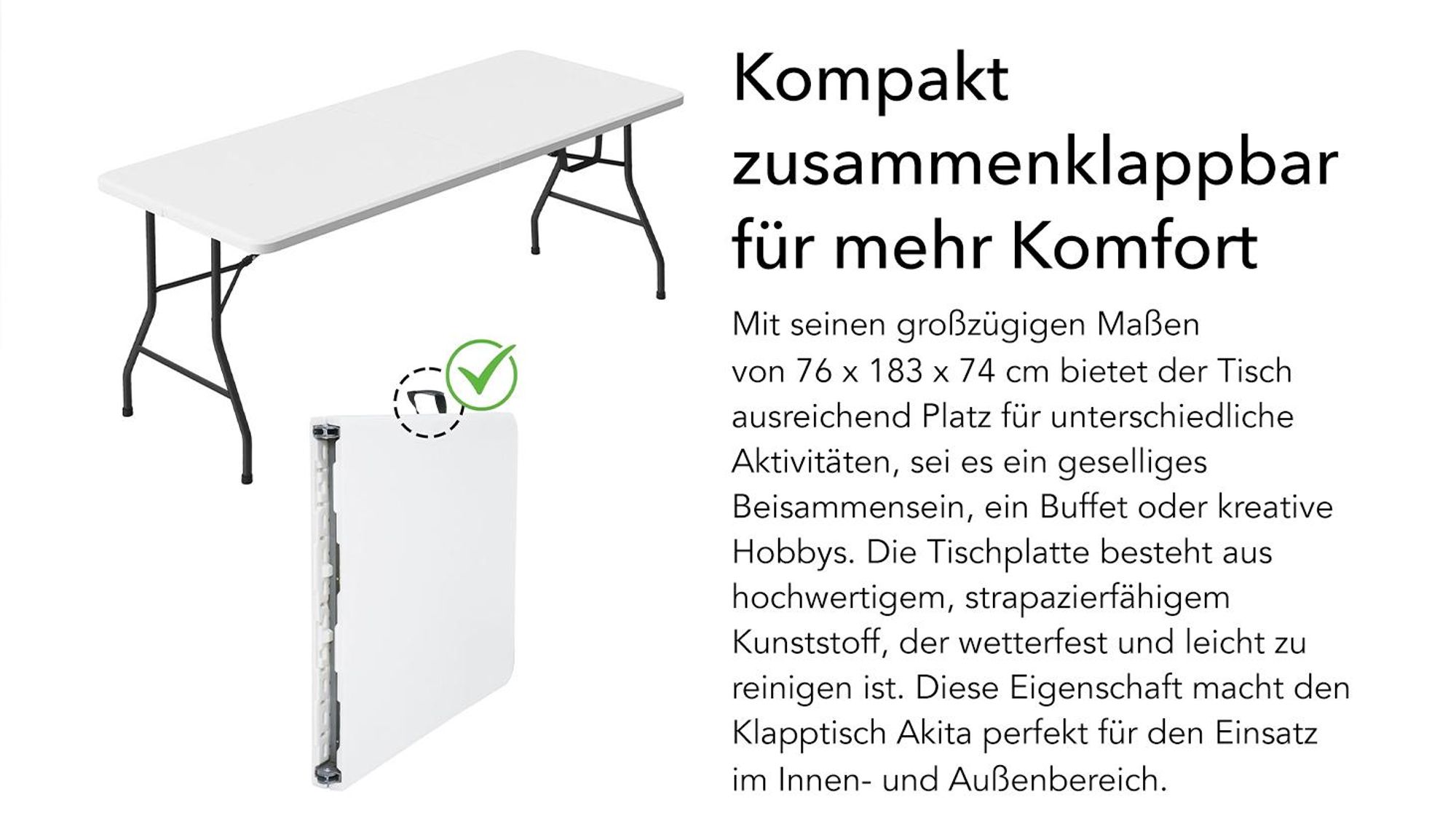Klapptisch Akita Strapazierfähiger und Wetterfester Tisch 183 x 76 cm