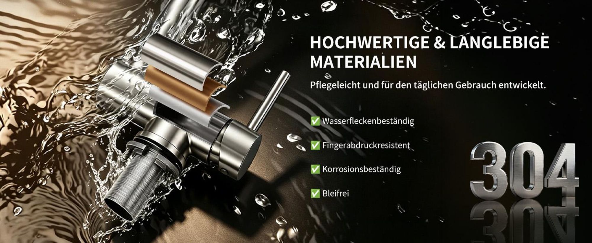 Homelody Vorfenster Küchenarmatur 90° Faltbar 360° Drehbare Hochdruck Edelstahl 304 Wasserhahn Küche mit Brause Ausziehbar 2 Strahlarten Gebürstet
