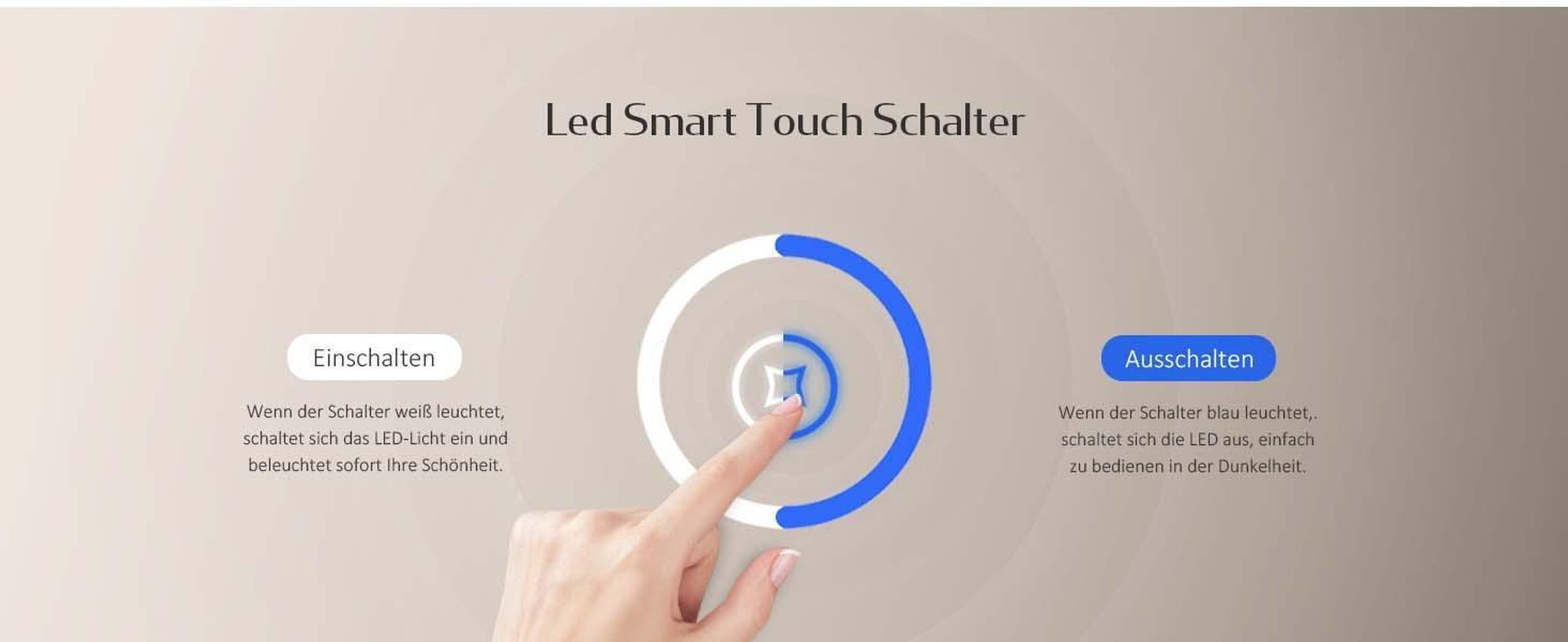 EMKE LED Badspiegel mit Kaltweiß Beleuchtung 120x60cm, Badezimmerspiegel mit Touchschalter - Energieeffizienter