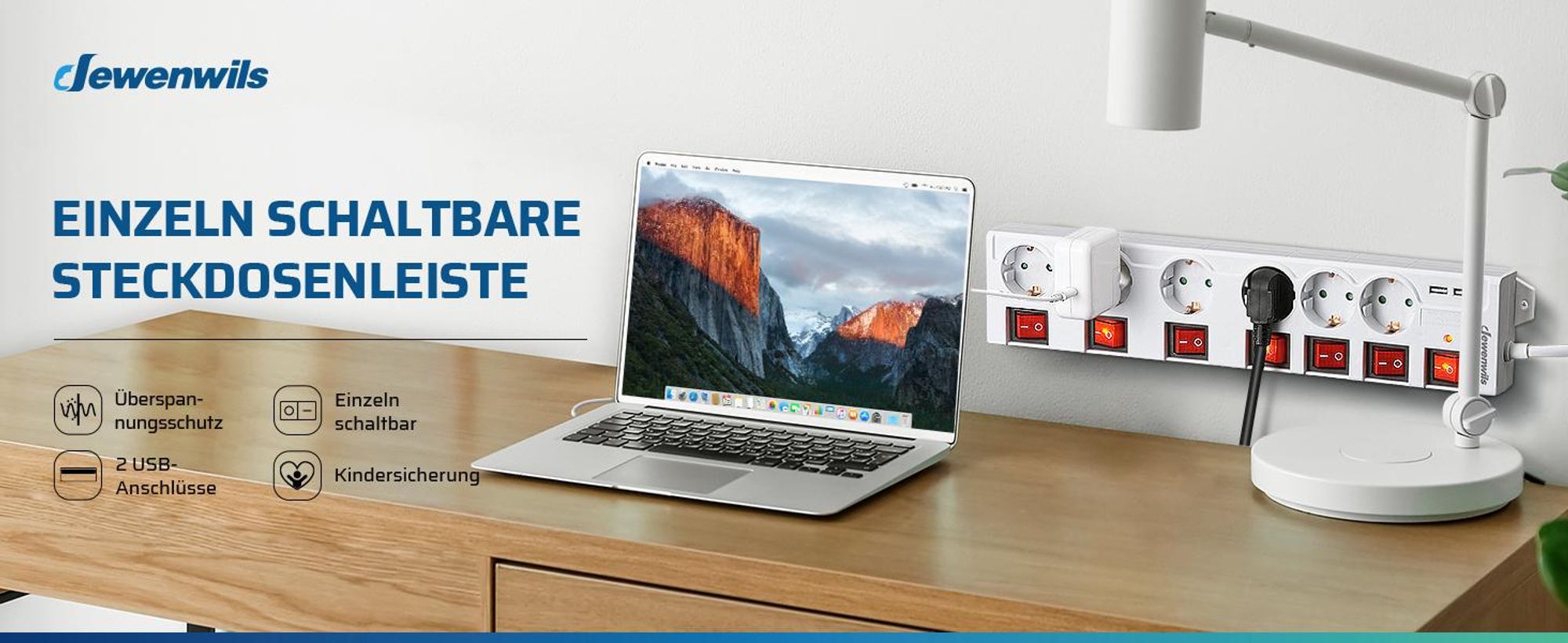 DEWENWILS 3m Steckdosenleiste mit USB, Mehrfachsteckdose Einzeln Schaltbar, Weiß