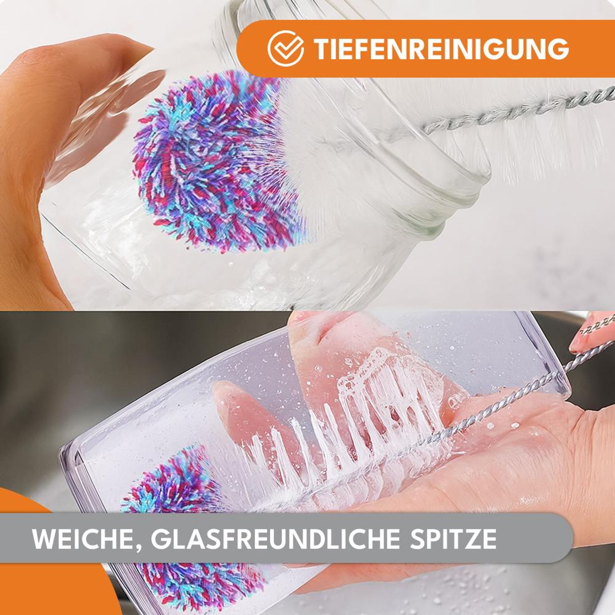 KRUMAD Flaschenbürste 35 cm, langer Flaschenreiniger für Glasflaschen und Karaffen, weiche Baumwoll- und Nylonbürste