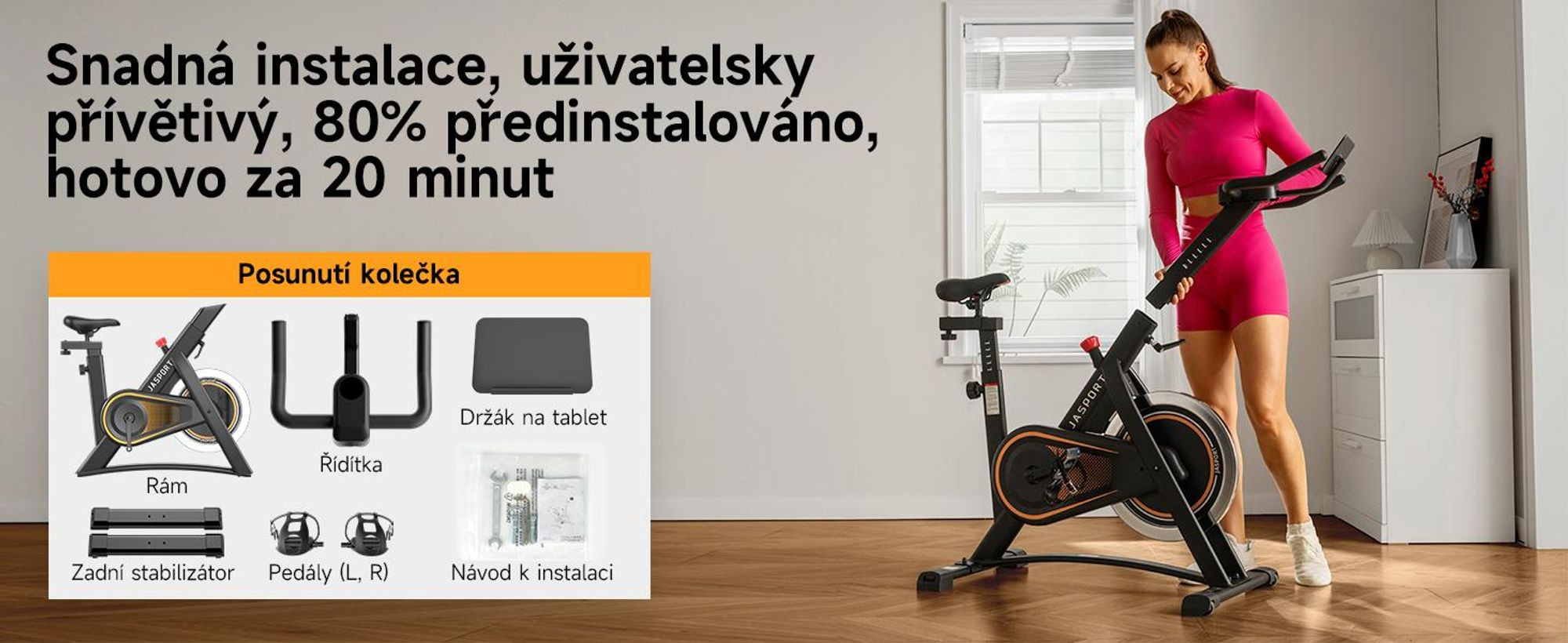 JASPORT A3 ergometer - tichý vnútorný bicykel na vytrvalostný tréning s držiakom na tablet a pohodlným sedadlom, ideálny na tréning v domácnosti