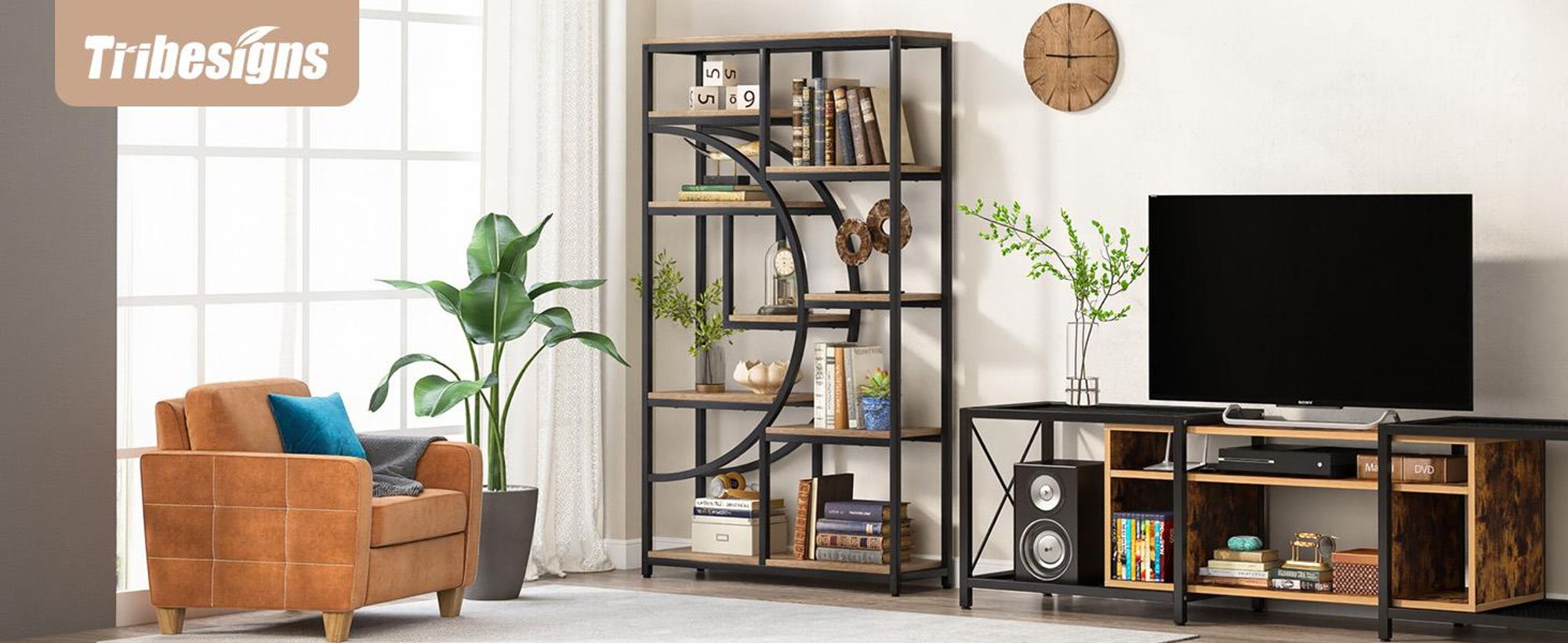 Tribesigns Bücherregal, industrielles 5-stöckiges Etagere-Bücherregal, freistehend Display-Regal, mit 9 offenen Ablageflächen