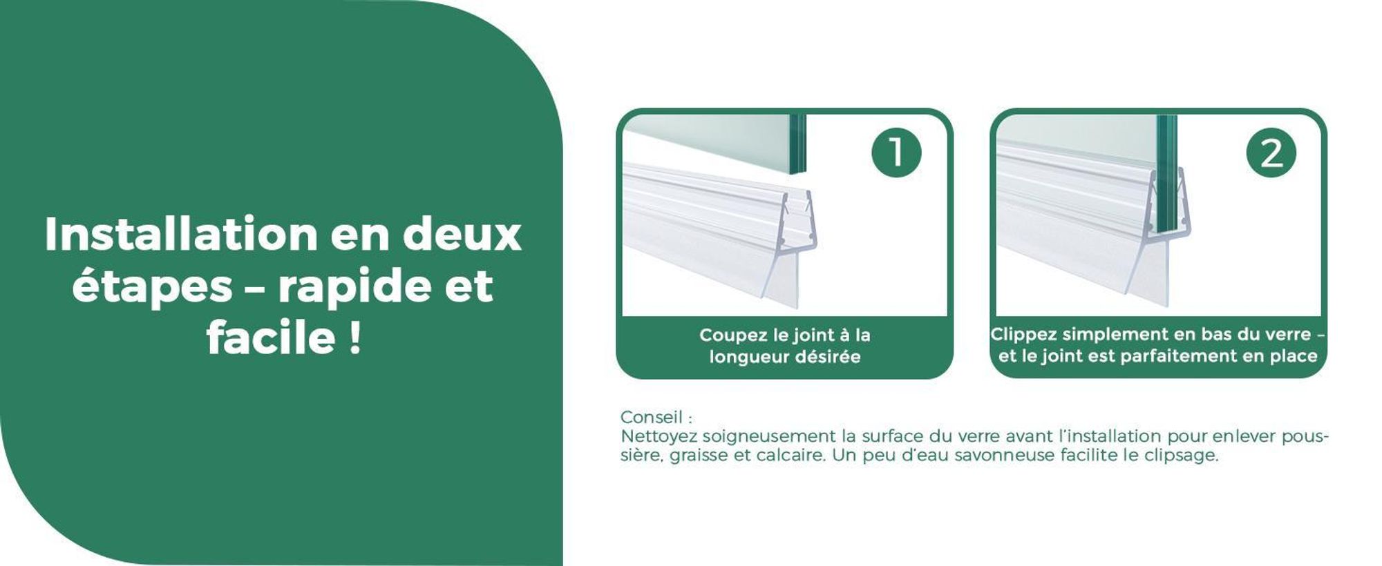 S'AFIELINA joint de rechange déflecteur d'eau joint de douche protection anti-vibration cabine de douche salle de bain 7-8mm verre 60cm 2 pièces