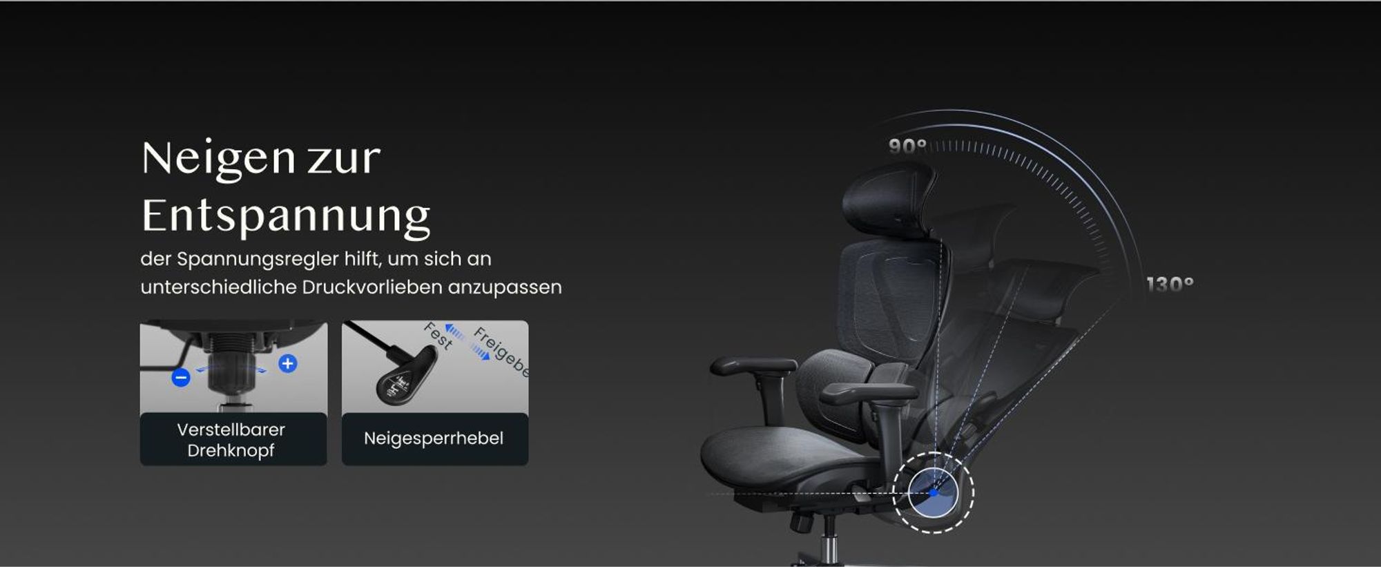 FLEXISPOT Sentinel Ergonomischer Bürostuhl mit Dual-Wing-Lendenstütze, 3D-Kopfstütze & Armlehnen, Fußstütze, Verstellbare Sitztiefe (Schwarz)