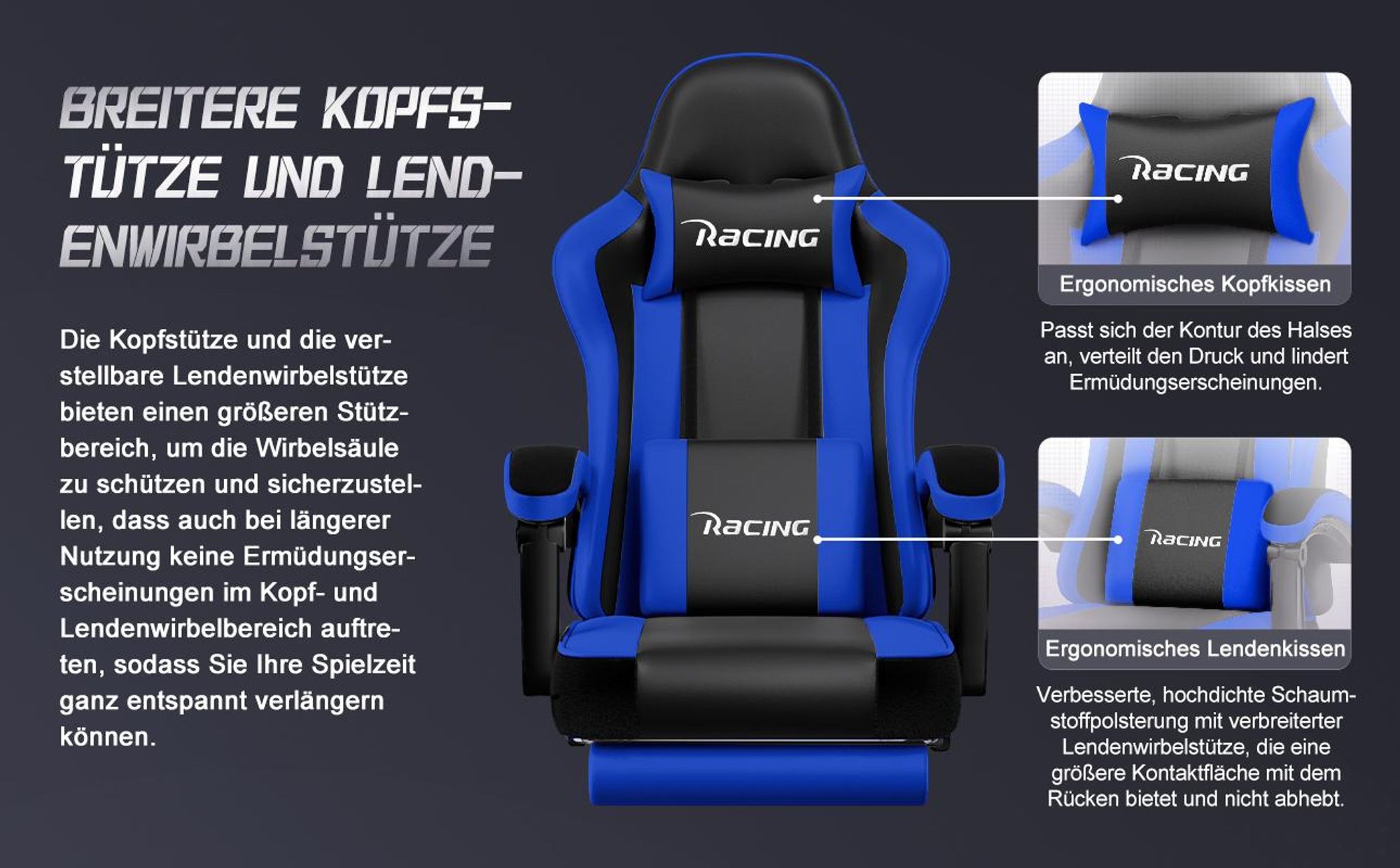 Adormii Gaming Stuhl, Ergonomischer Gaming Sessel, Schreibtischstuhl, Gamingstuhl mit Fußstütze, verstellbare Rückenlehne, Gaming stuhl 150 kg
