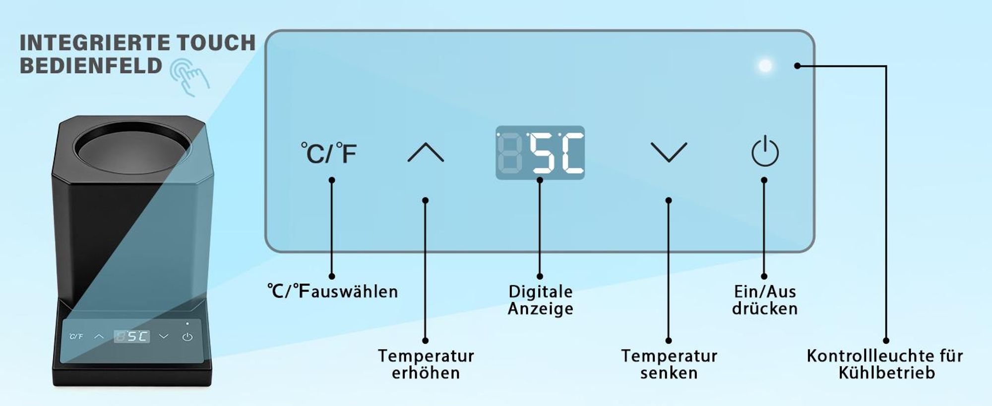 5-18°C Einstellbar Weinkühler Elektrisch, Touch Bedienung & 24H Dauerbetrieb Cooler Flaschenkühler Getränkekühler für Wein Sekt Champagner ohne Eis