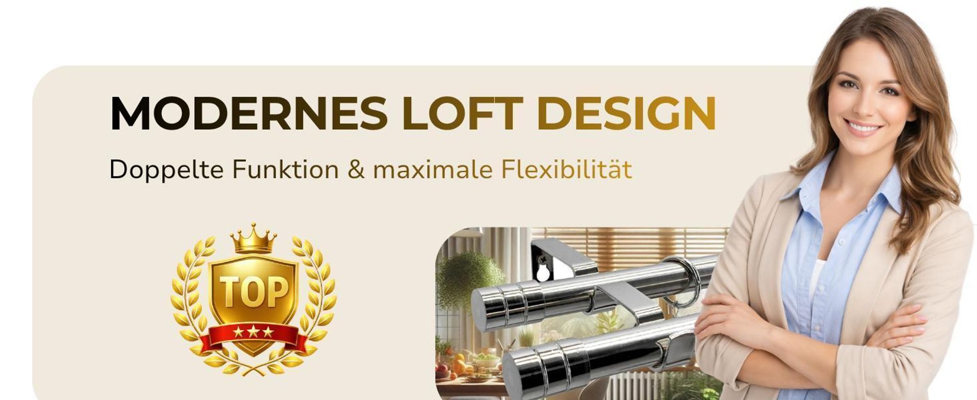 LOFT Doppelte Gardinenstange 19 mm 240 cm Silber Nickel Industrial Stil Vorhangstange 2-läufig Komplettset mit Halterungen Ringen & Montagematerial